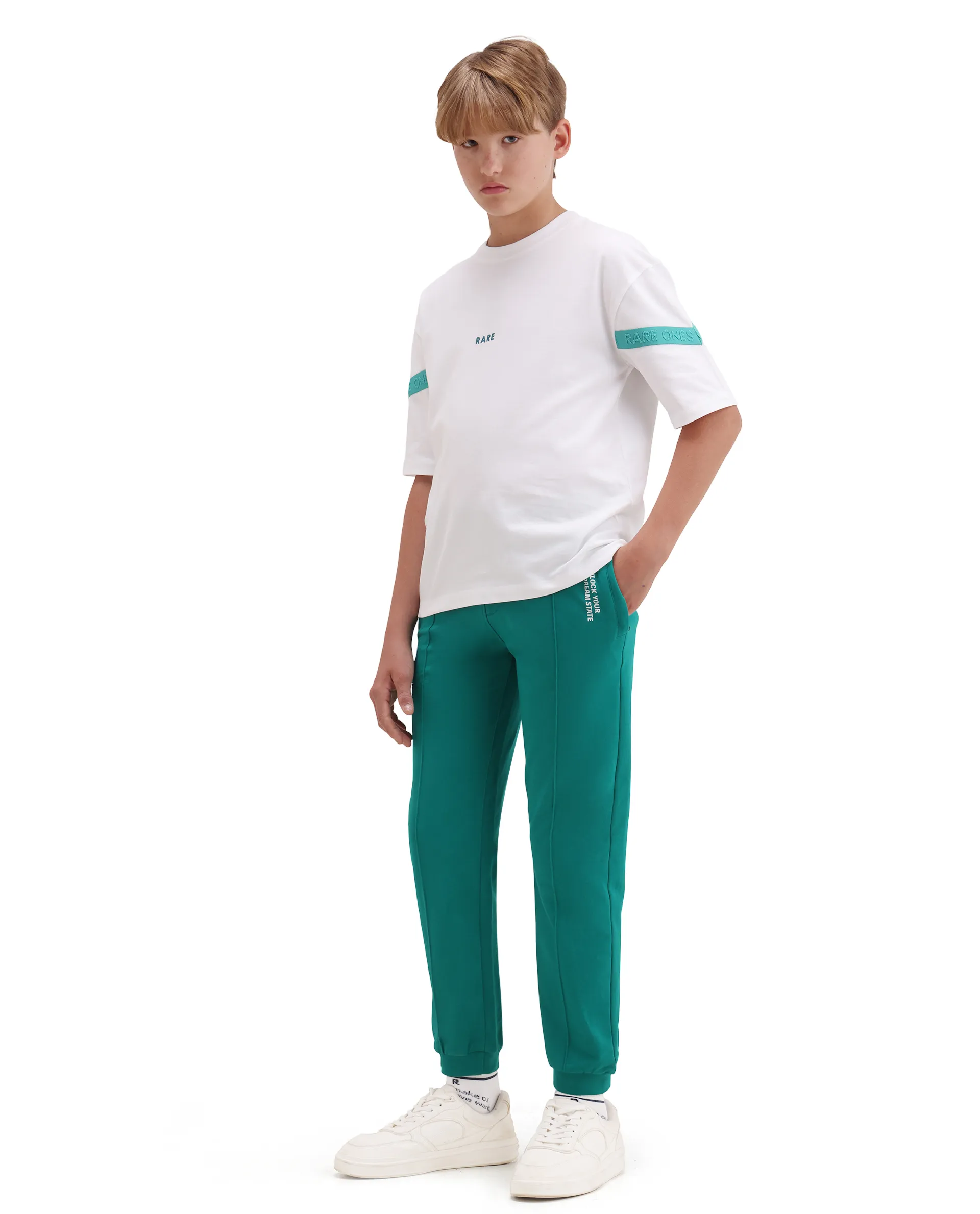 Rare Ones Kids Roni Green Cotton Fabric Drawstring Closure Hd Print Jogger Fit Track Pant - Image 6