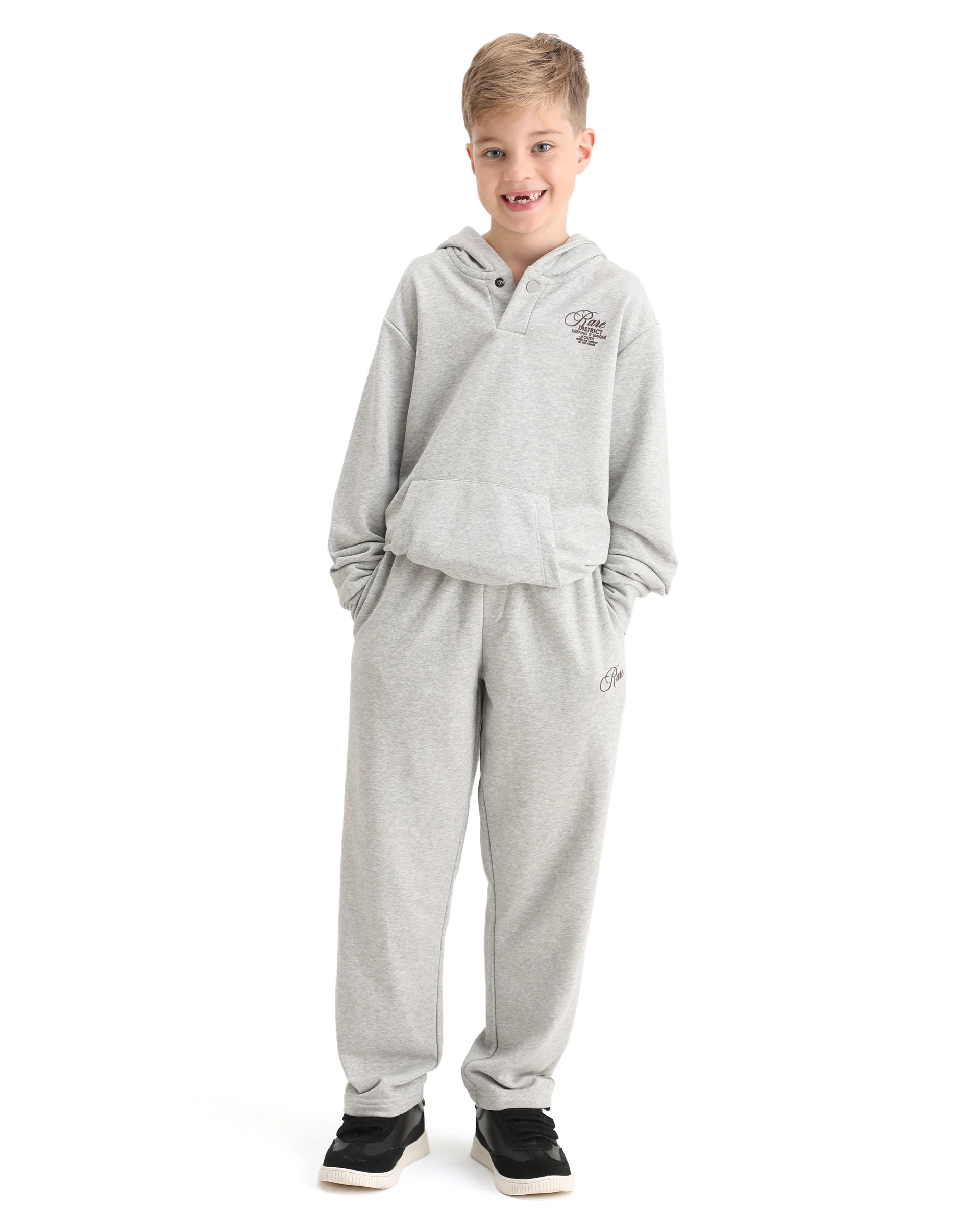 Rare Ones Kids Arno-B Melange Grey Cotton Blend Drawstring Closure Regular Fit Trackpant - Image 4
