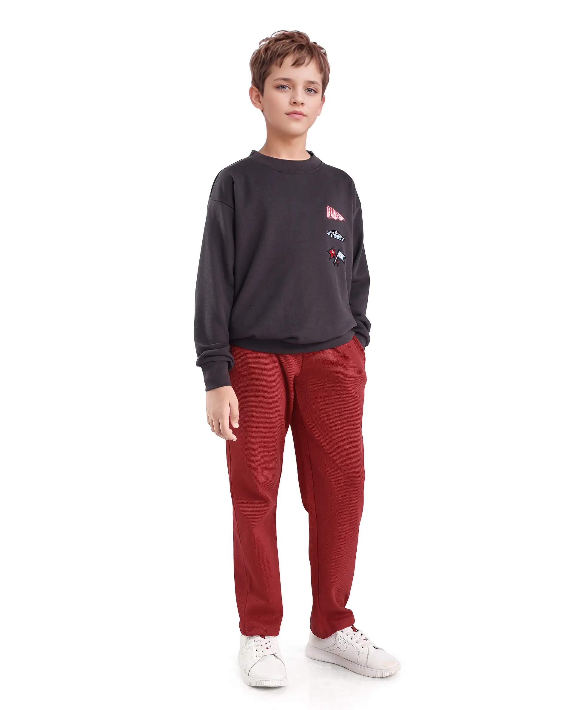 Rare Ones Kids Dane-B Red Cotton Drawstring Closure Straight Fit Trackpant - Image 5