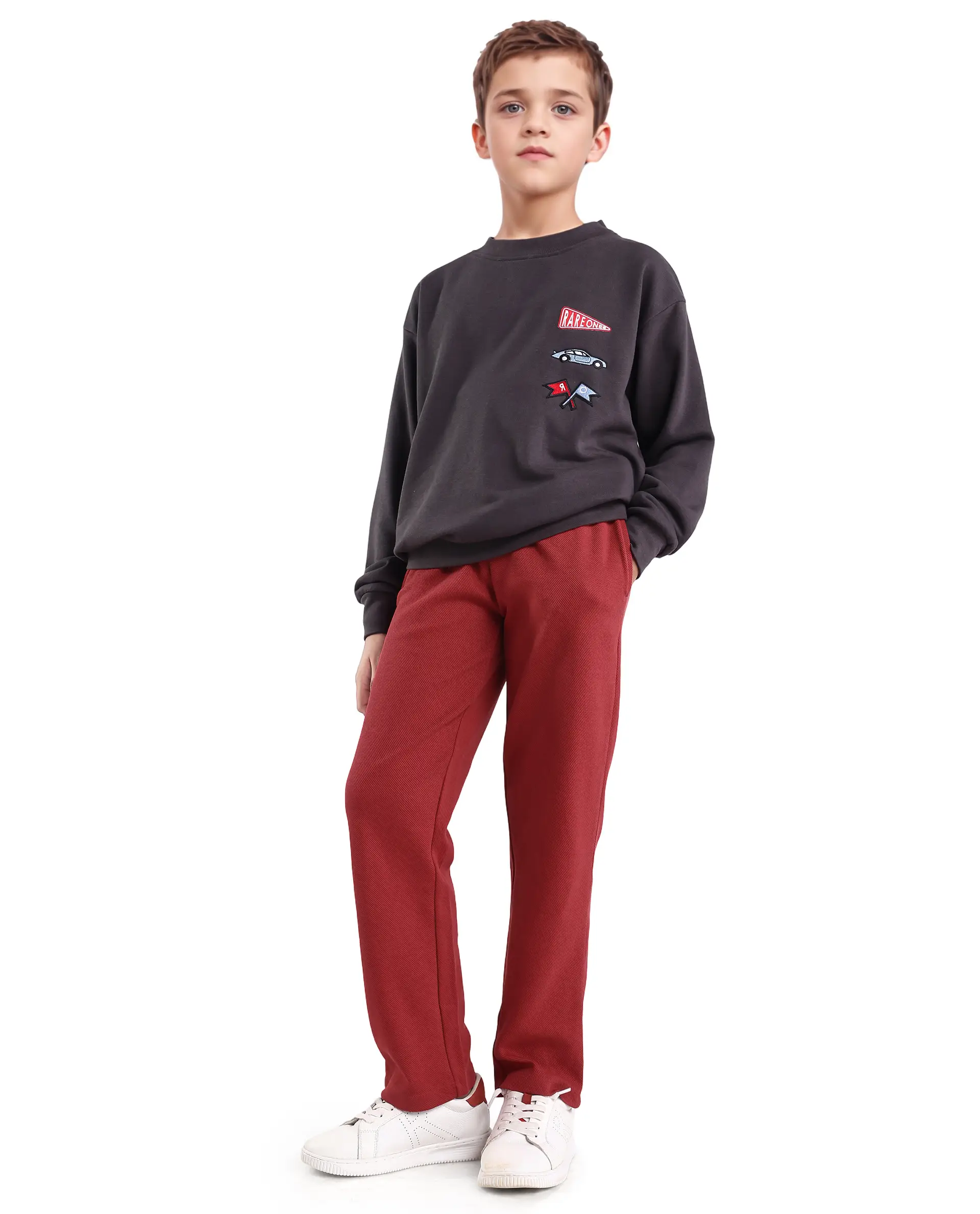 Rare Ones Kids Dane-B Red Cotton Drawstring Closure Straight Fit Trackpant - Image 6