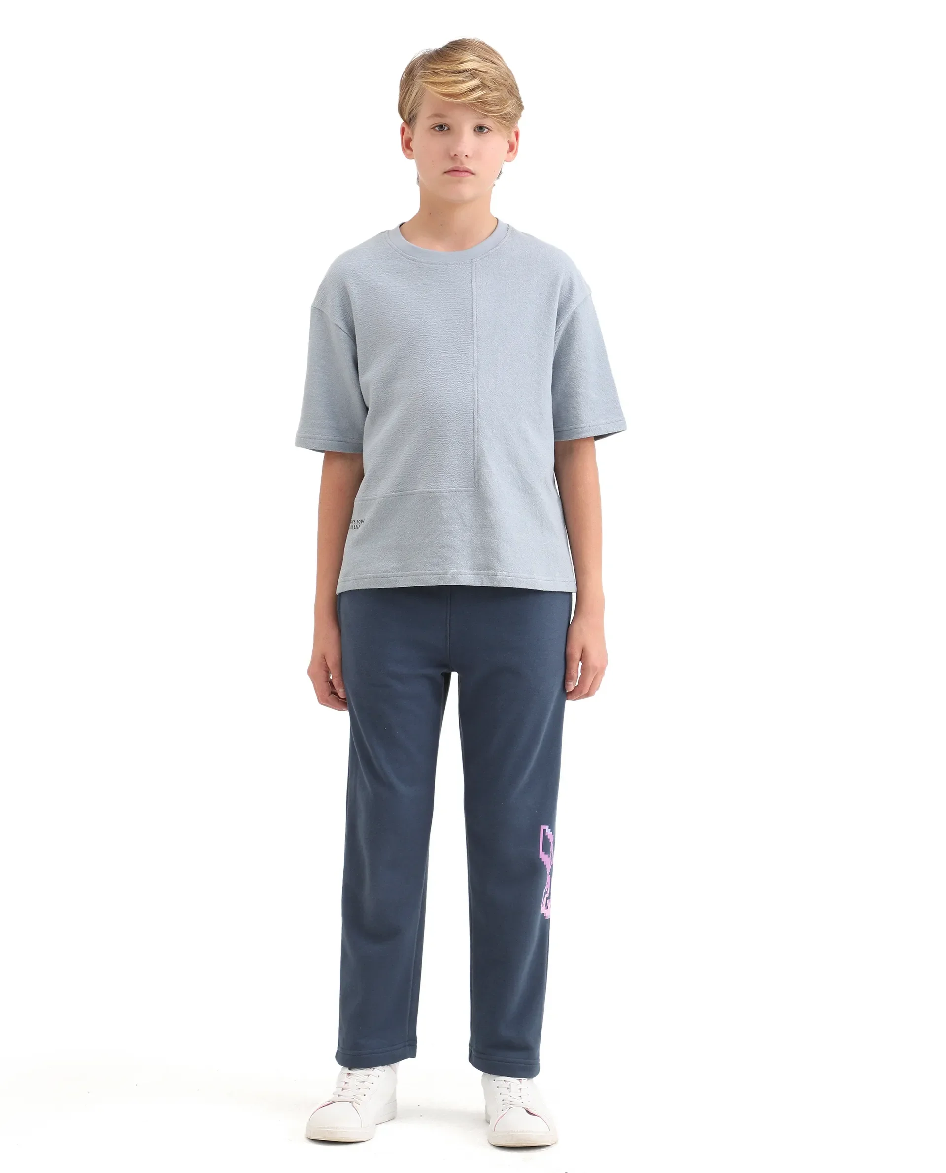 Rare Ones Kids Iver-B Navy Cotton Blend Drawstring Pigment Print Straight Fit Trackpant - Image 3