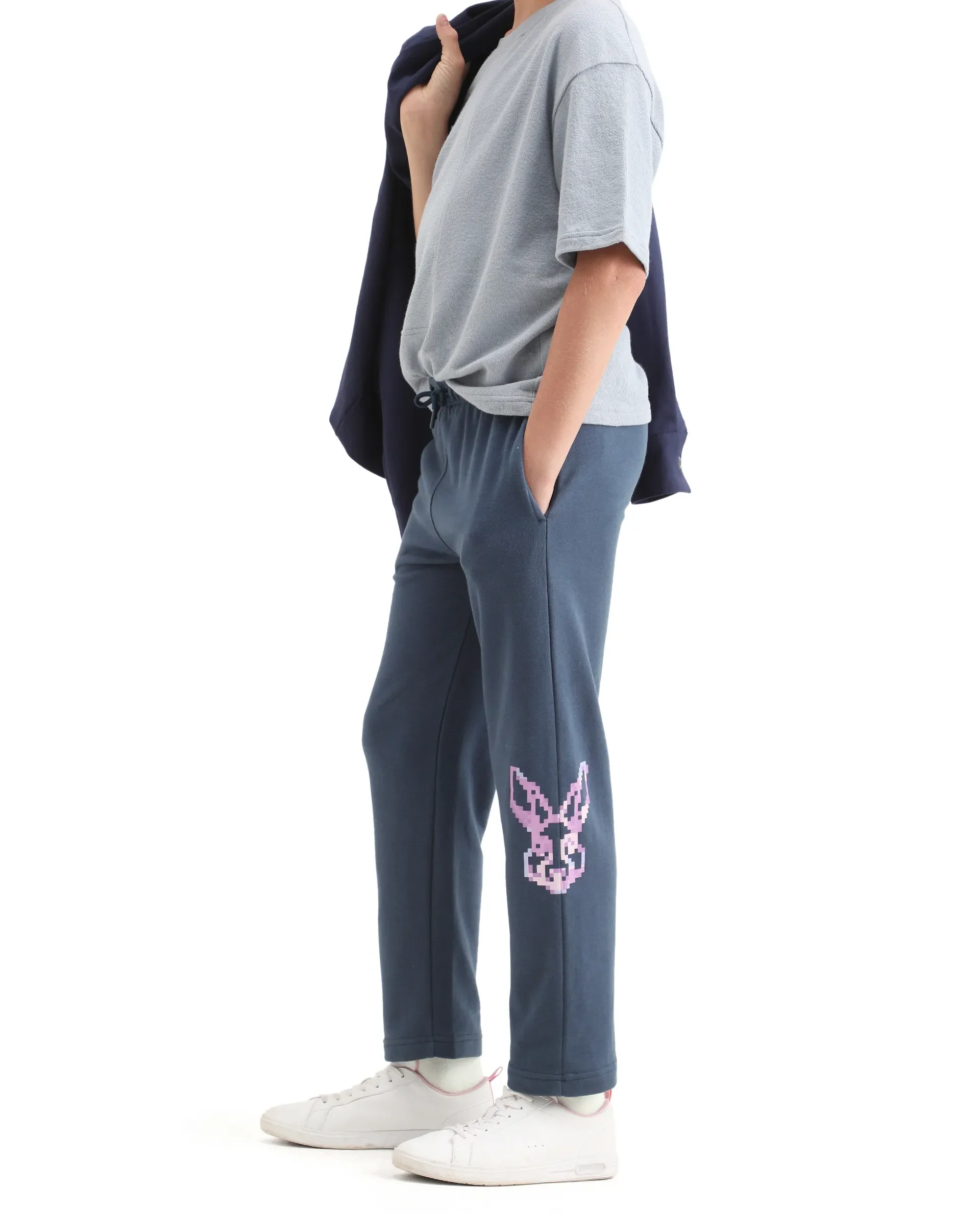 Rare Ones Kids Iver-B Navy Cotton Blend Drawstring Pigment Print Straight Fit Trackpant - Image 6