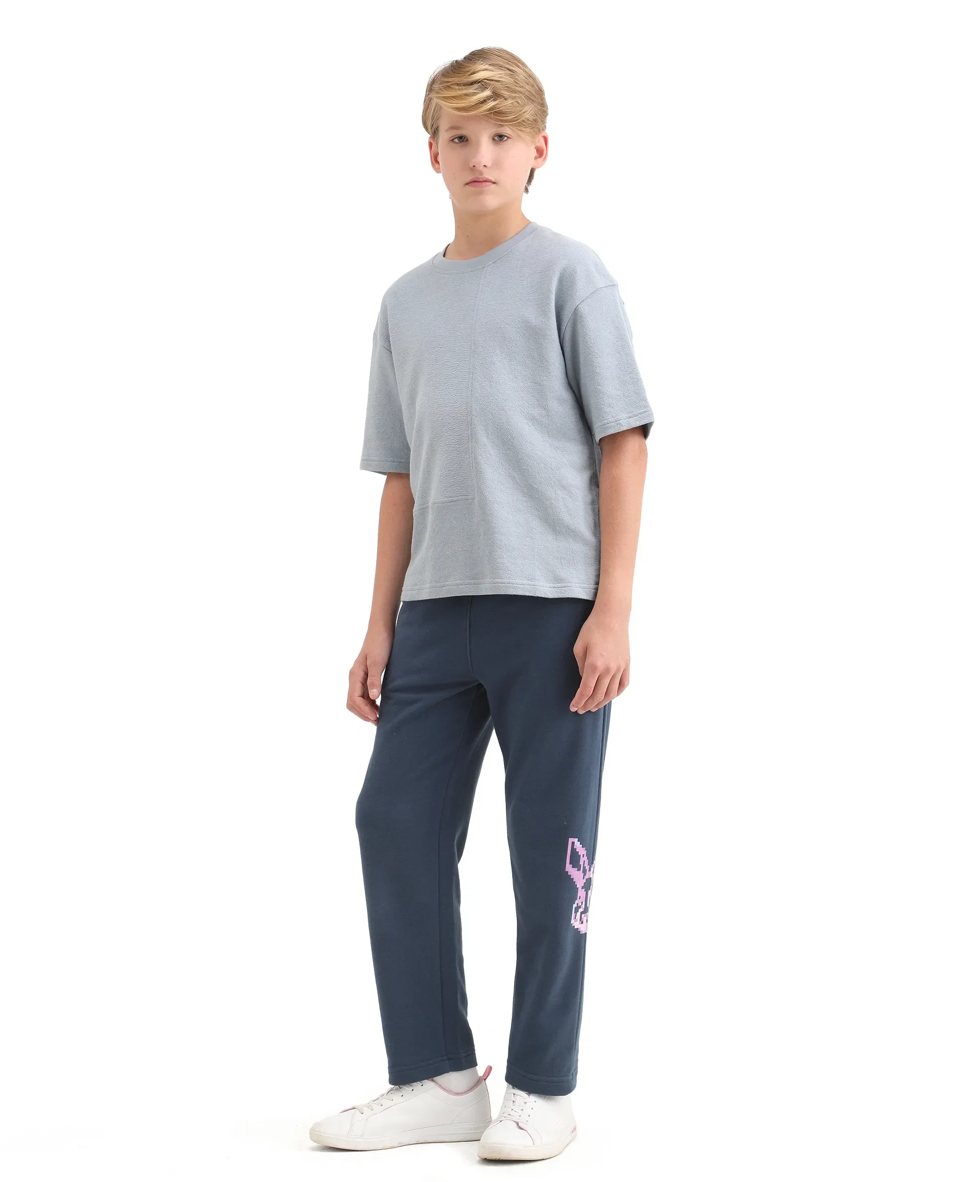 Rare Ones Kids Iver-B Navy Cotton Blend Drawstring Pigment Print Straight Fit Trackpant - Image 7