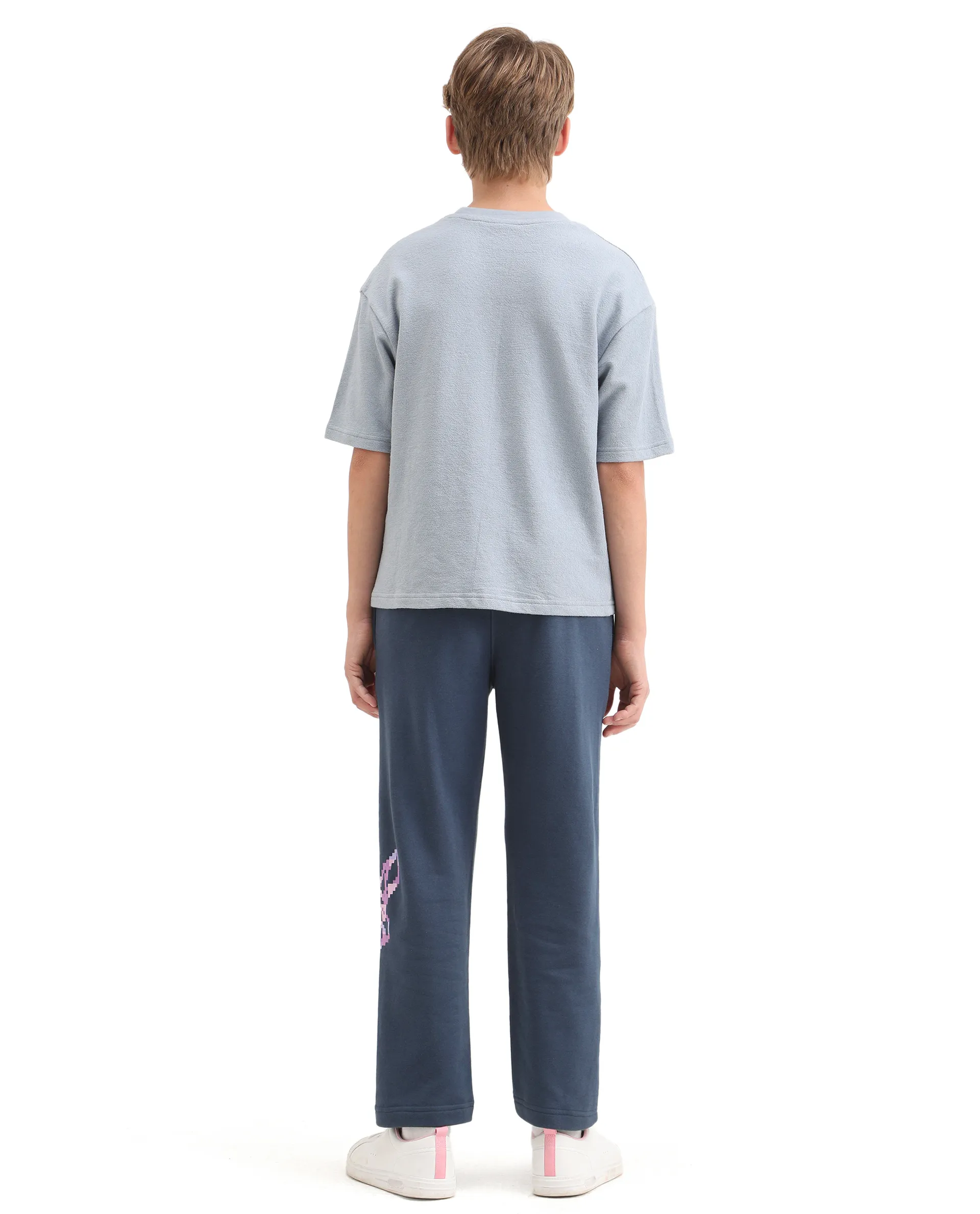 Rare Ones Kids Iver-B Navy Cotton Blend Drawstring Pigment Print Straight Fit Trackpant - Image 9