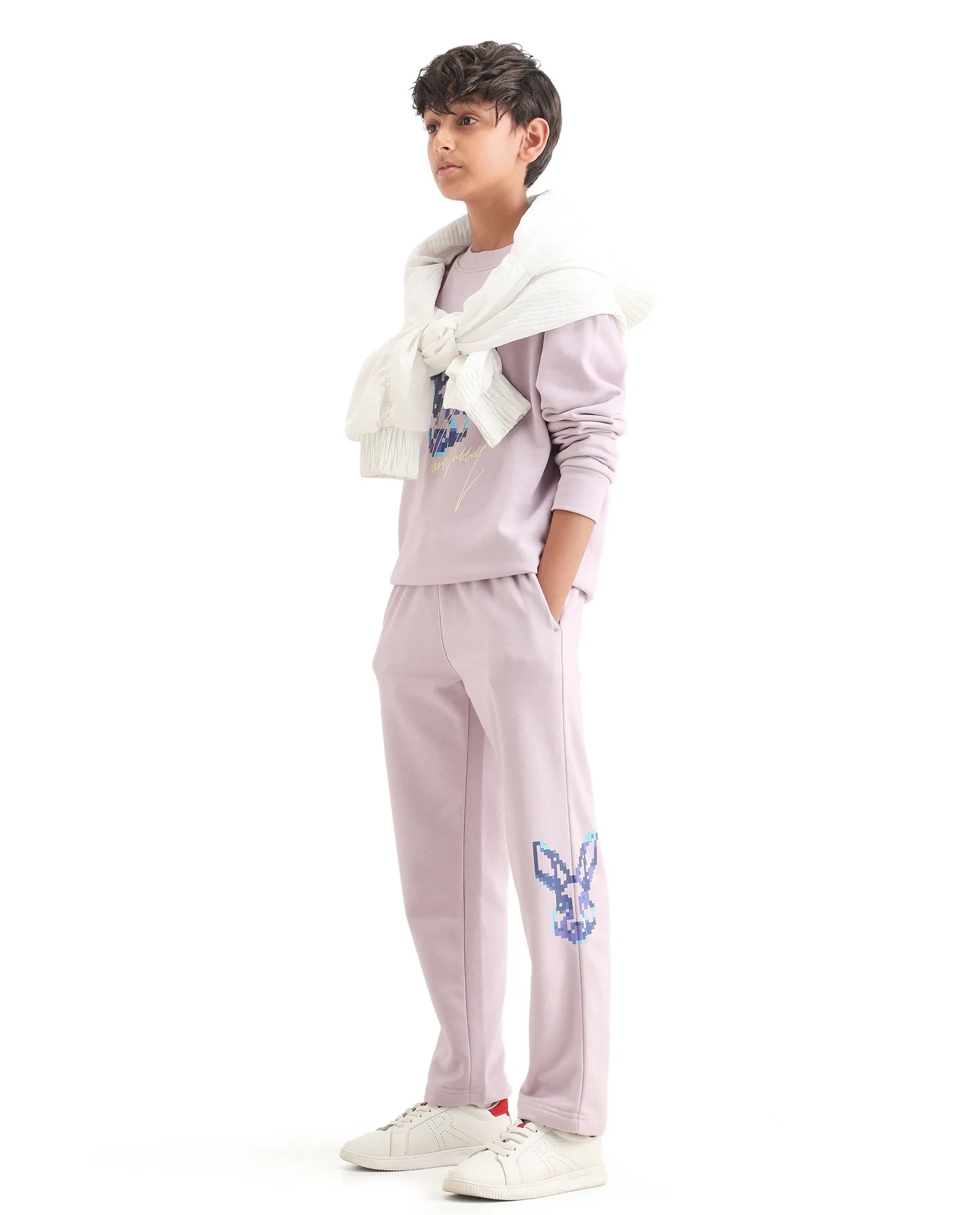 Rare Ones Kids Iver-B Pastel Purple Cotton Blend Drawstring Straight Fit Trackpant