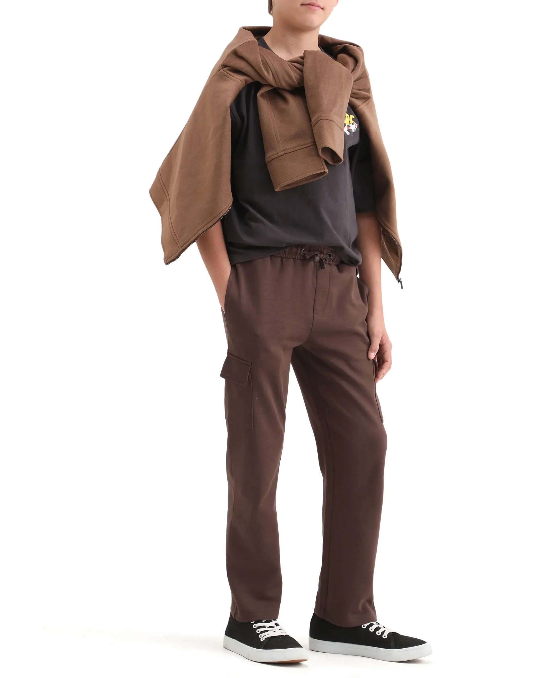 Rare Ones Kids Nitro-B Brown Cotton Blend Plain Regular Fit Trackpant - Image 2