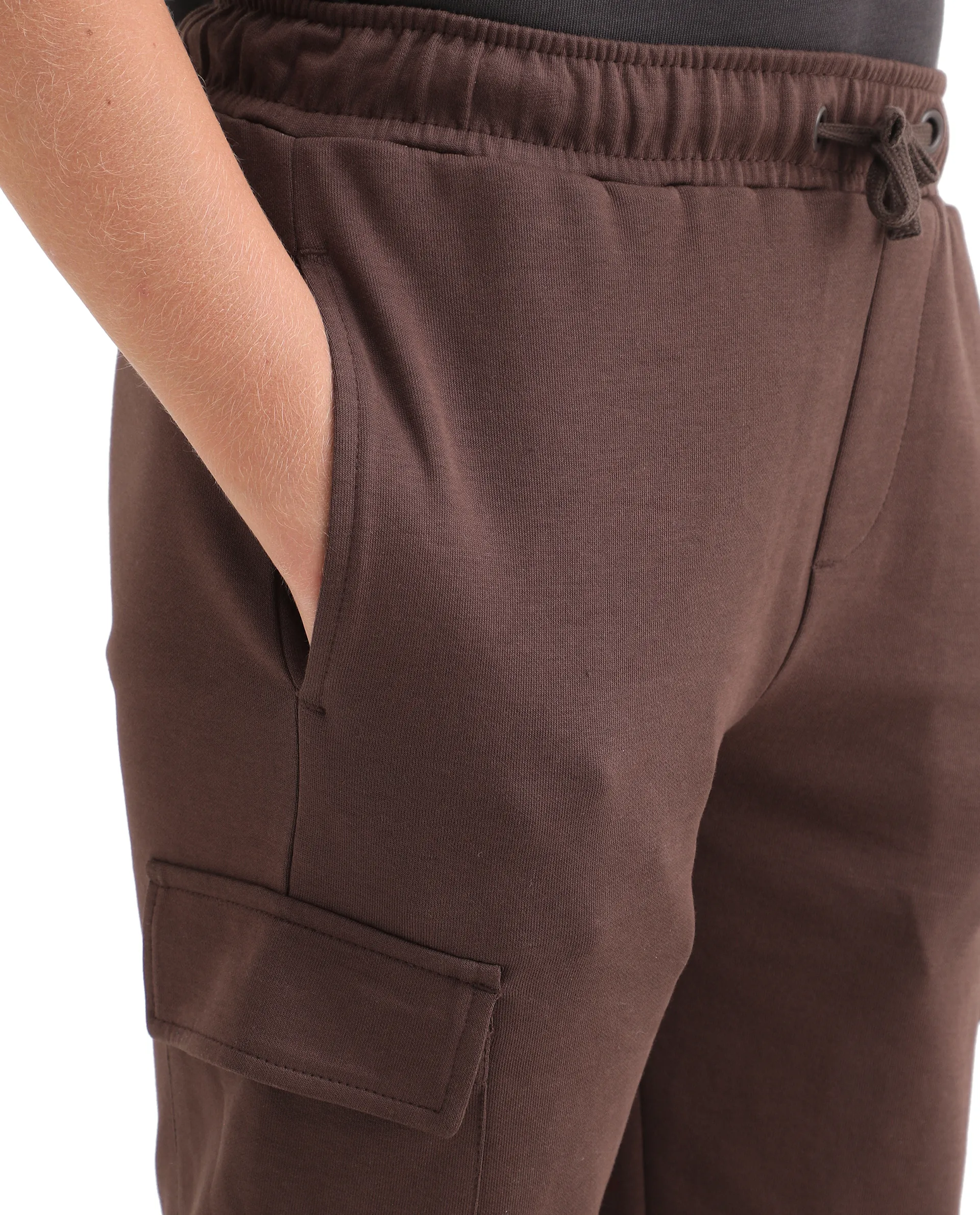 Rare Ones Kids Nitro-B Brown Cotton Blend Plain Regular Fit Trackpant - Image 3