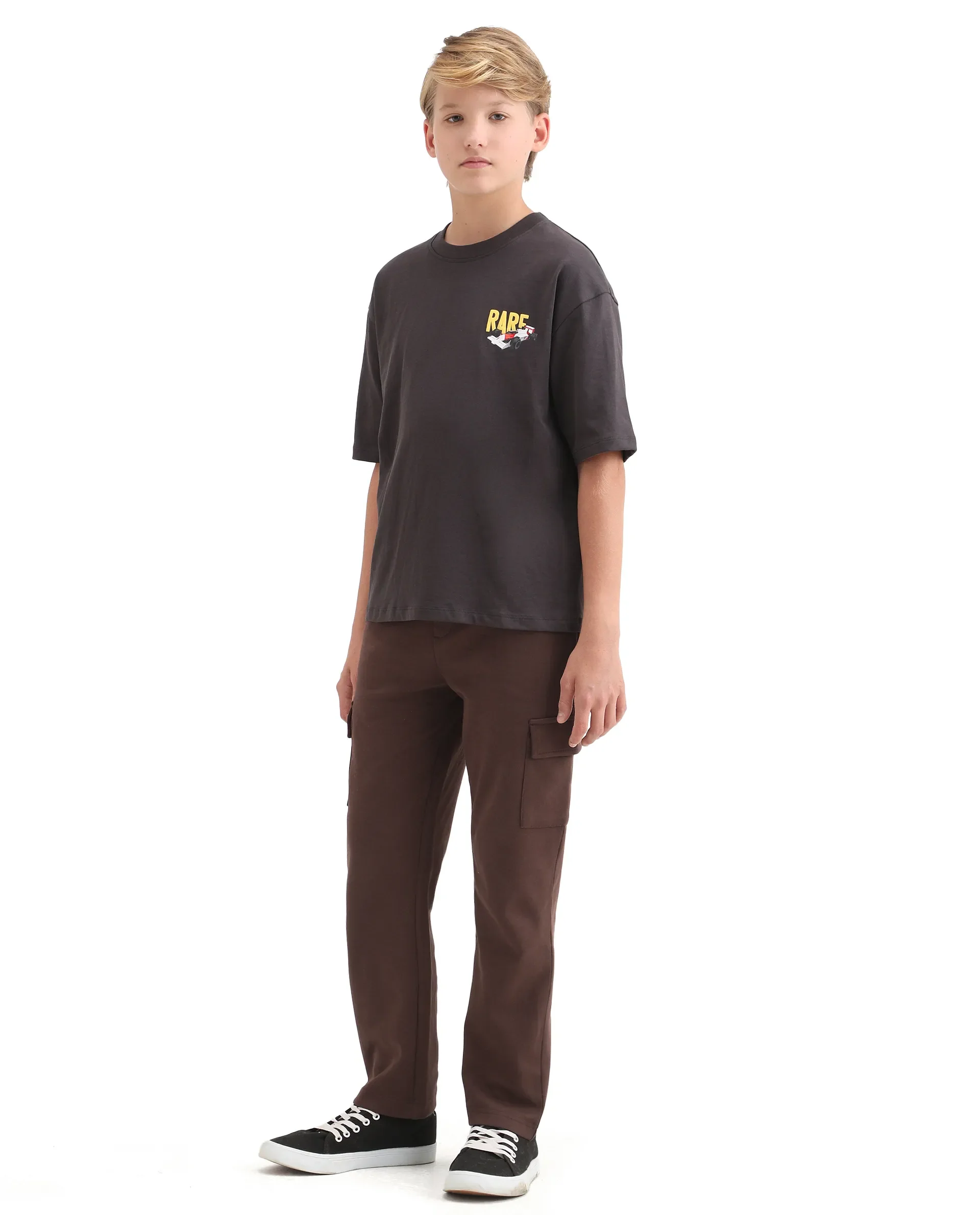 Rare Ones Kids Nitro-B Brown Cotton Blend Plain Regular Fit Trackpant - Image 5