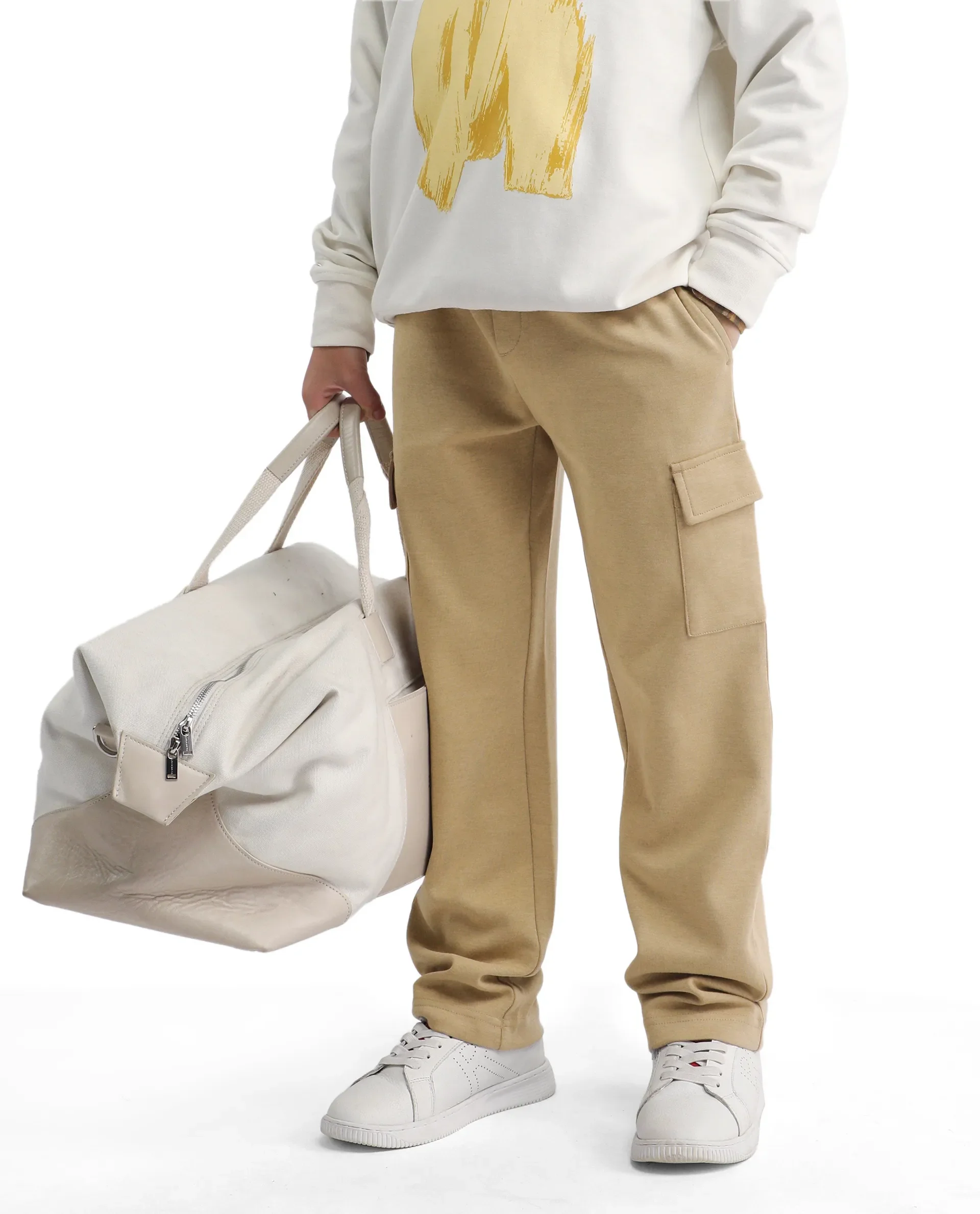 Rare Ones Kids Nitro-B Tan Cotton Blend Plain Regular Fit Trackpant - Image 2