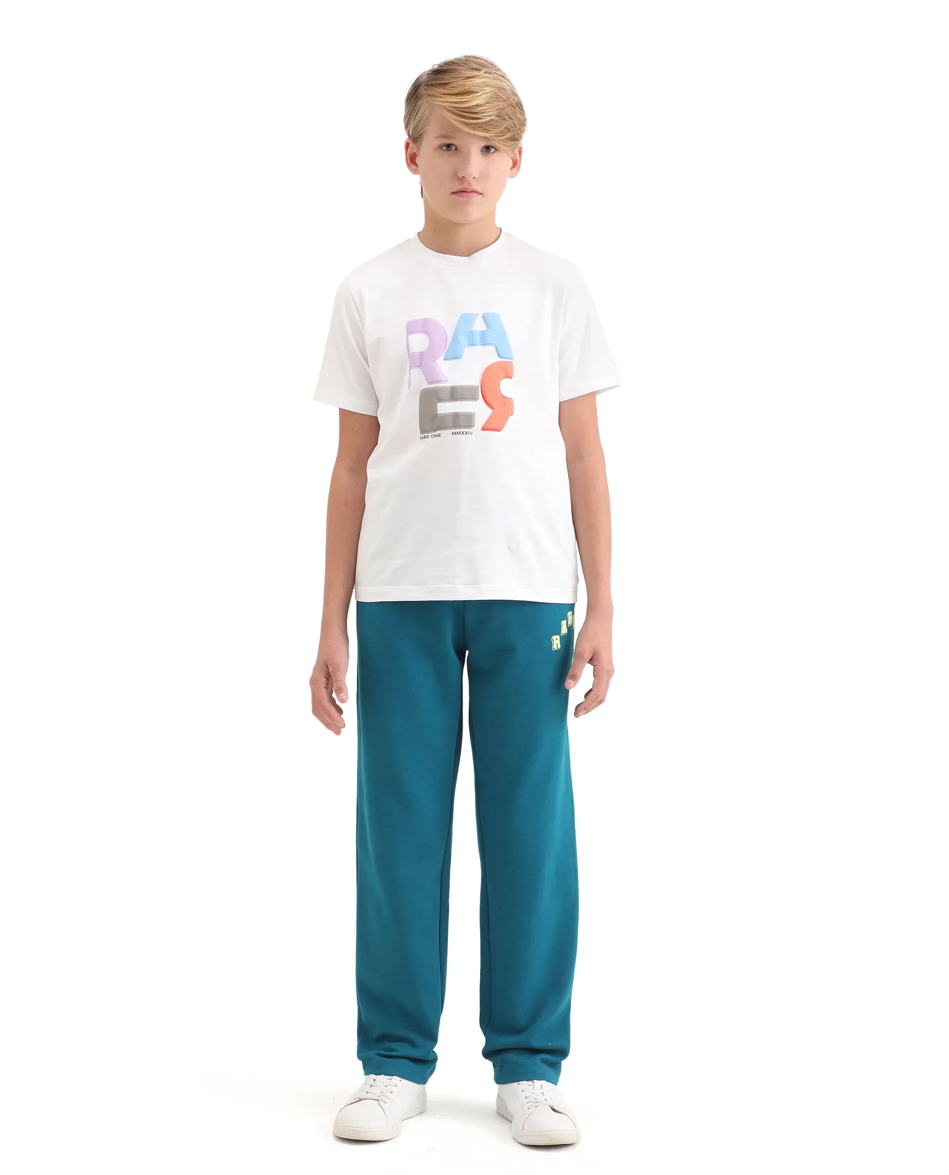 Rare Ones Kids Onyx-B Teal Cotton Blend Drawstring Closure Solid Straight Fit Trackpant - Image 3