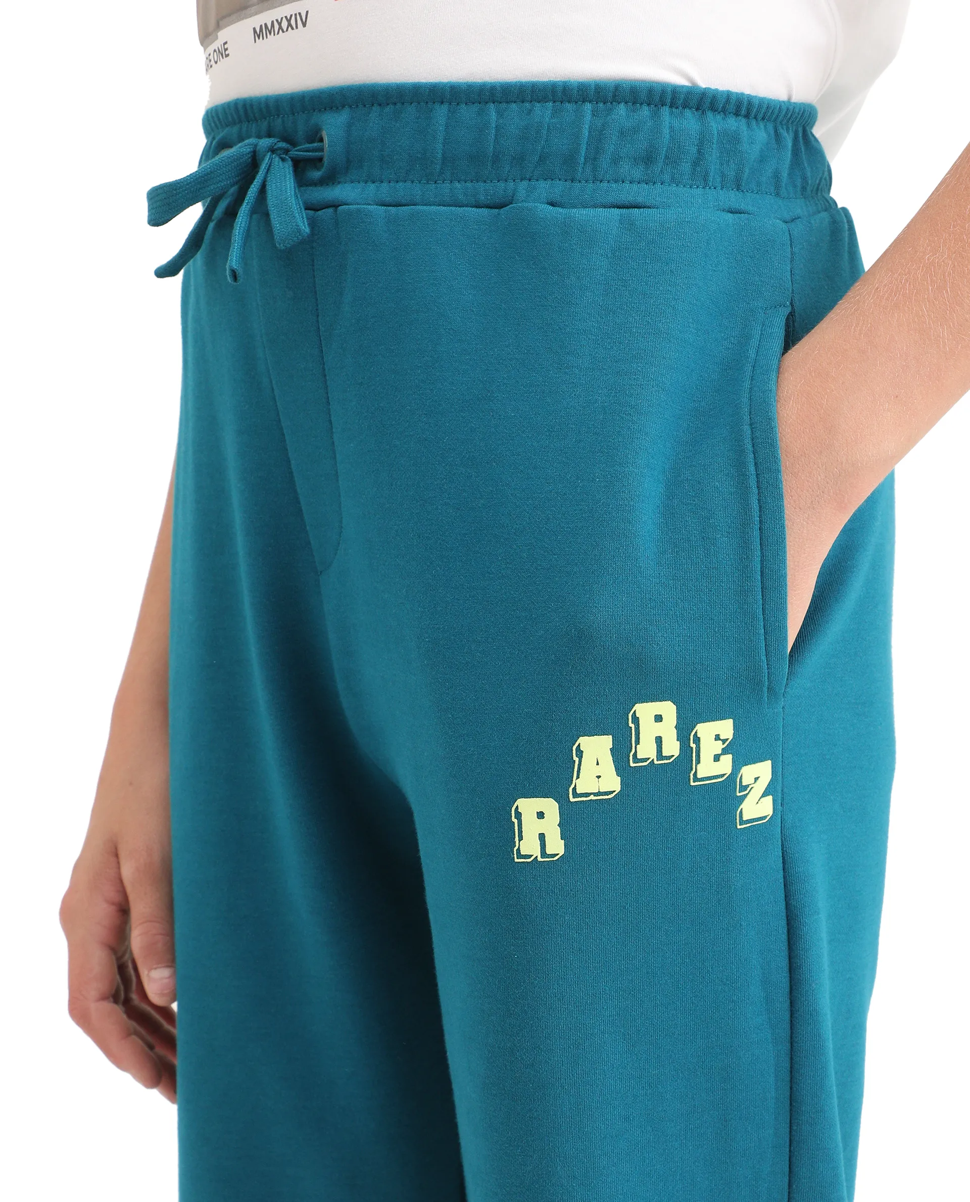 Rare Ones Kids Onyx-B Teal Cotton Blend Drawstring Closure Solid Straight Fit Trackpant - Image 4