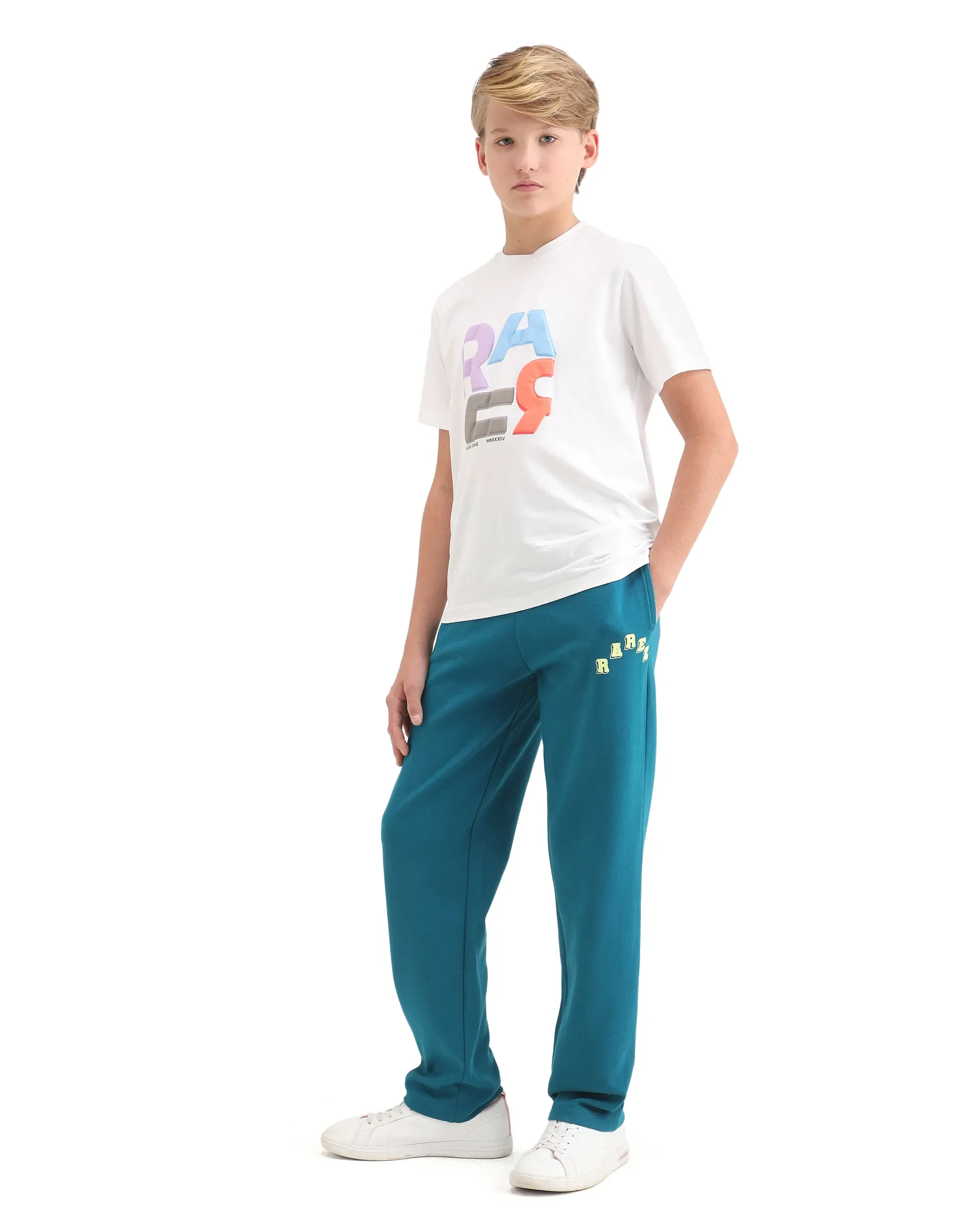 Rare Ones Kids Onyx-B Teal Cotton Blend Drawstring Closure Solid Straight Fit Trackpant - Image 6