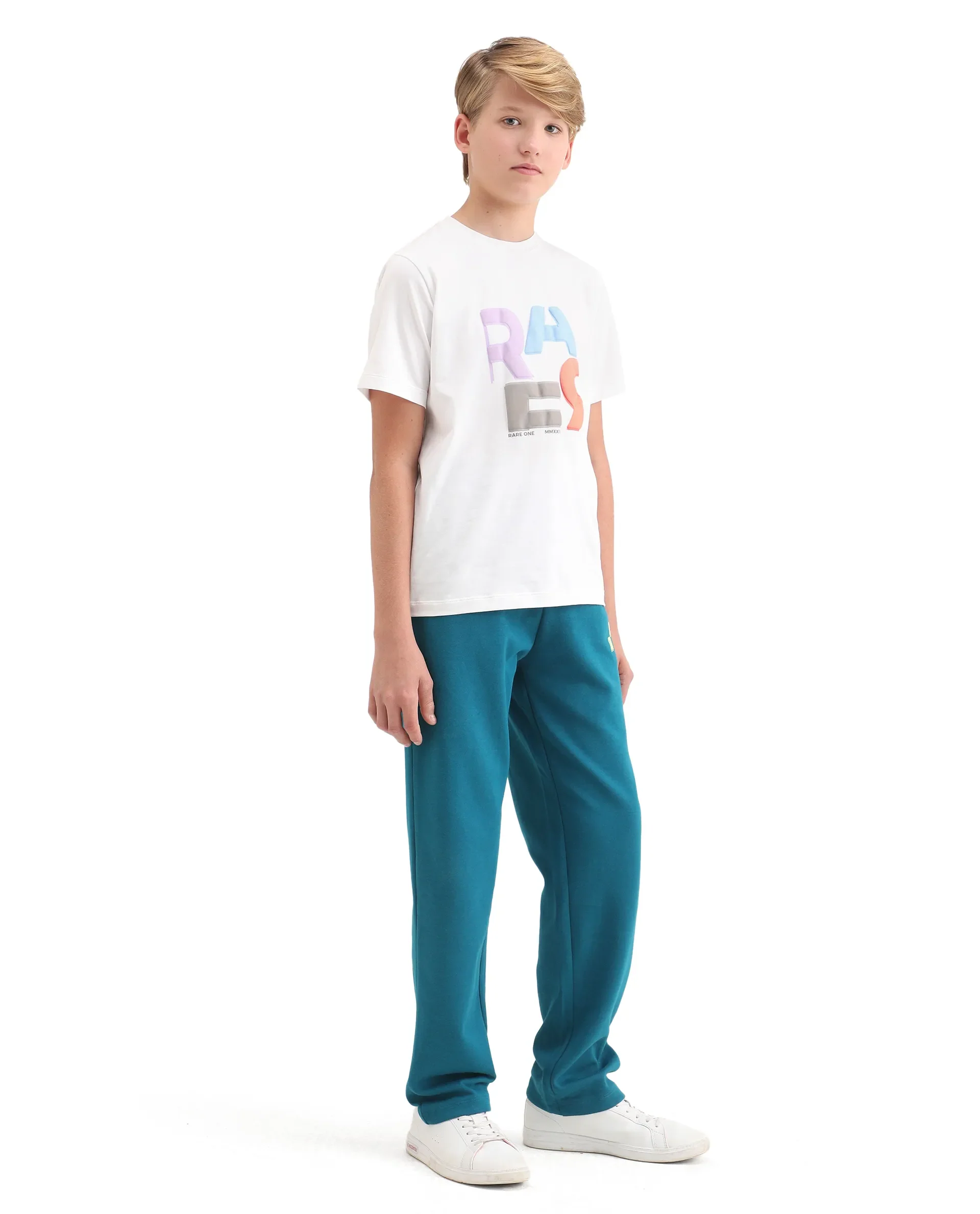 Rare Ones Kids Onyx-B Teal Cotton Blend Drawstring Closure Solid Straight Fit Trackpant - Image 7