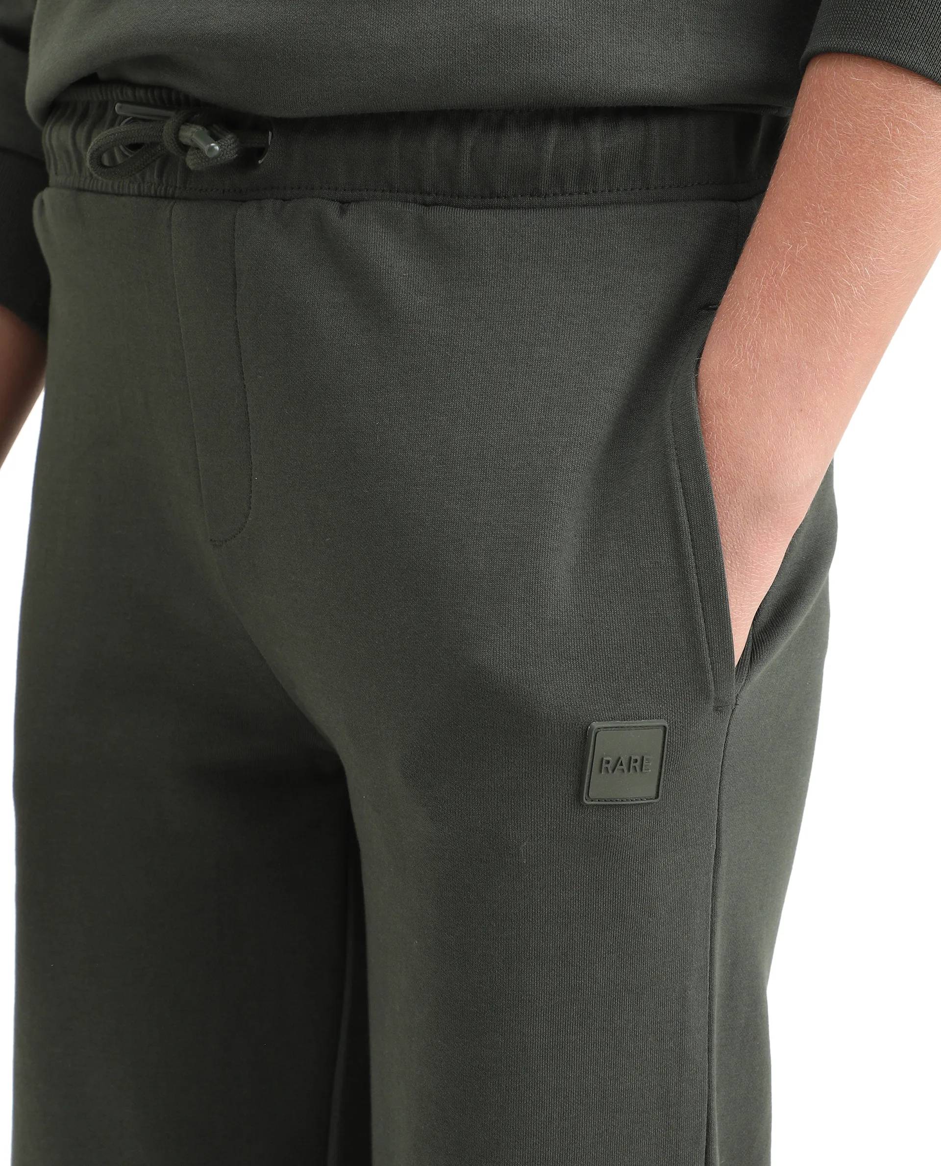 Rare Ones Kids Rune-B Olive Cotton Blend Drawstring Closure Solid Jogger Fit Trackpant - Image 3