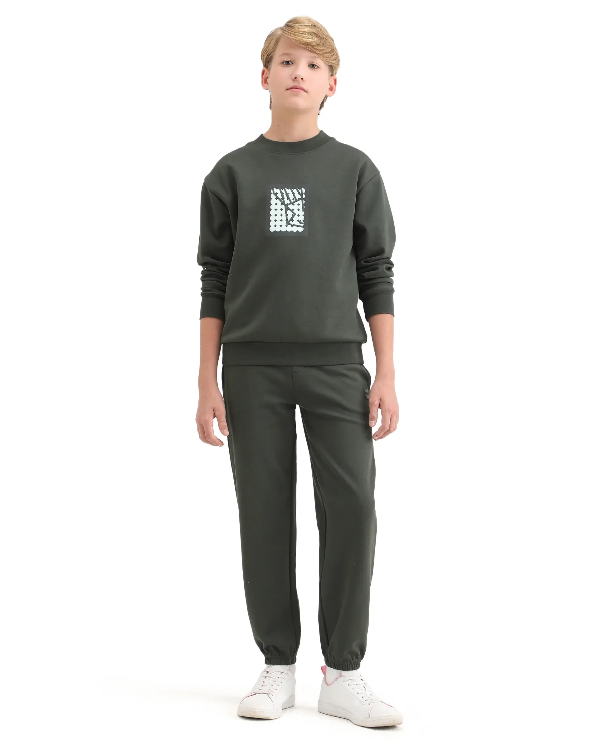 Rare Ones Kids Rune-B Olive Cotton Blend Drawstring Closure Solid Jogger Fit Trackpant - Image 4