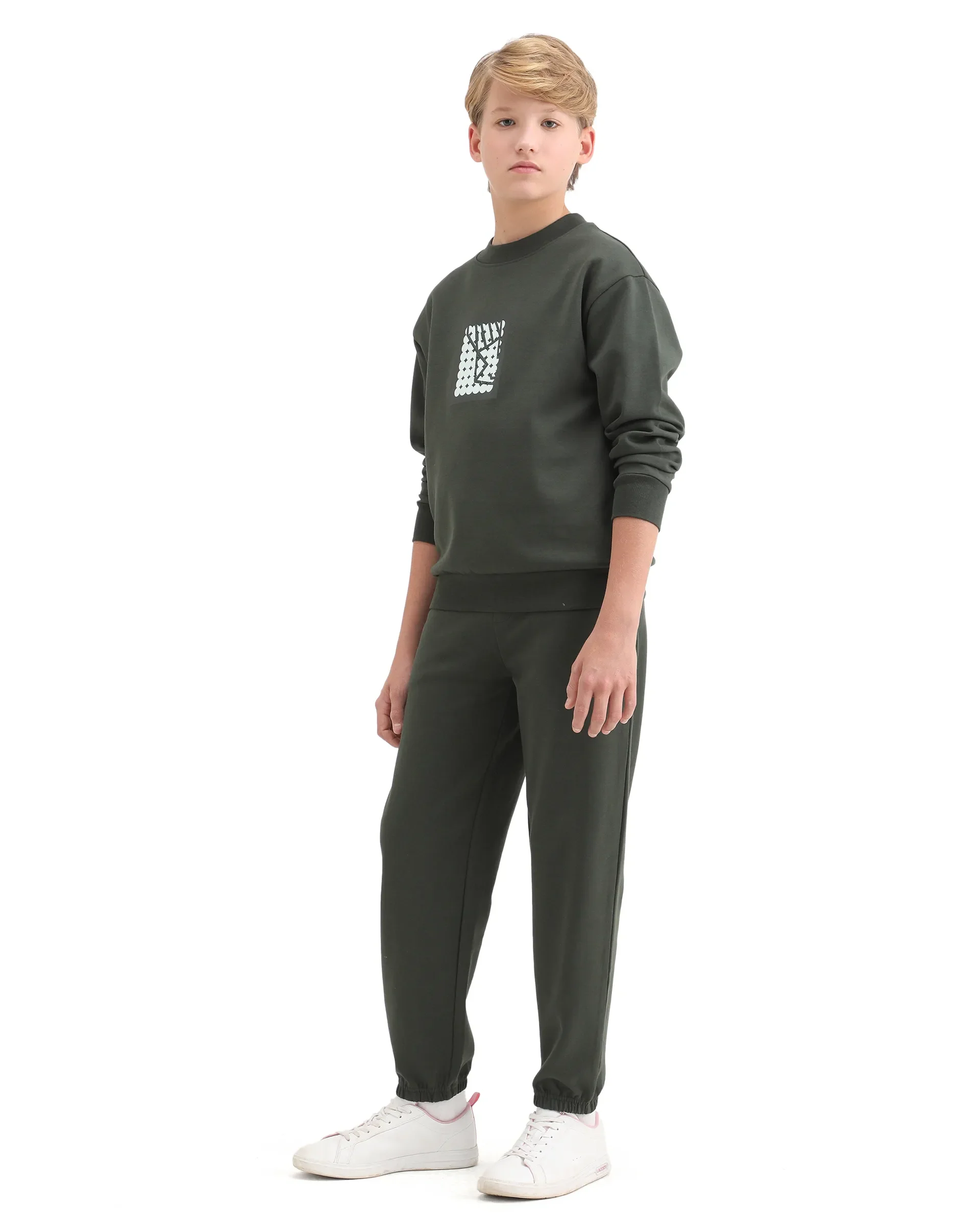 Rare Ones Kids Rune-B Olive Cotton Blend Drawstring Closure Solid Jogger Fit Trackpant - Image 5