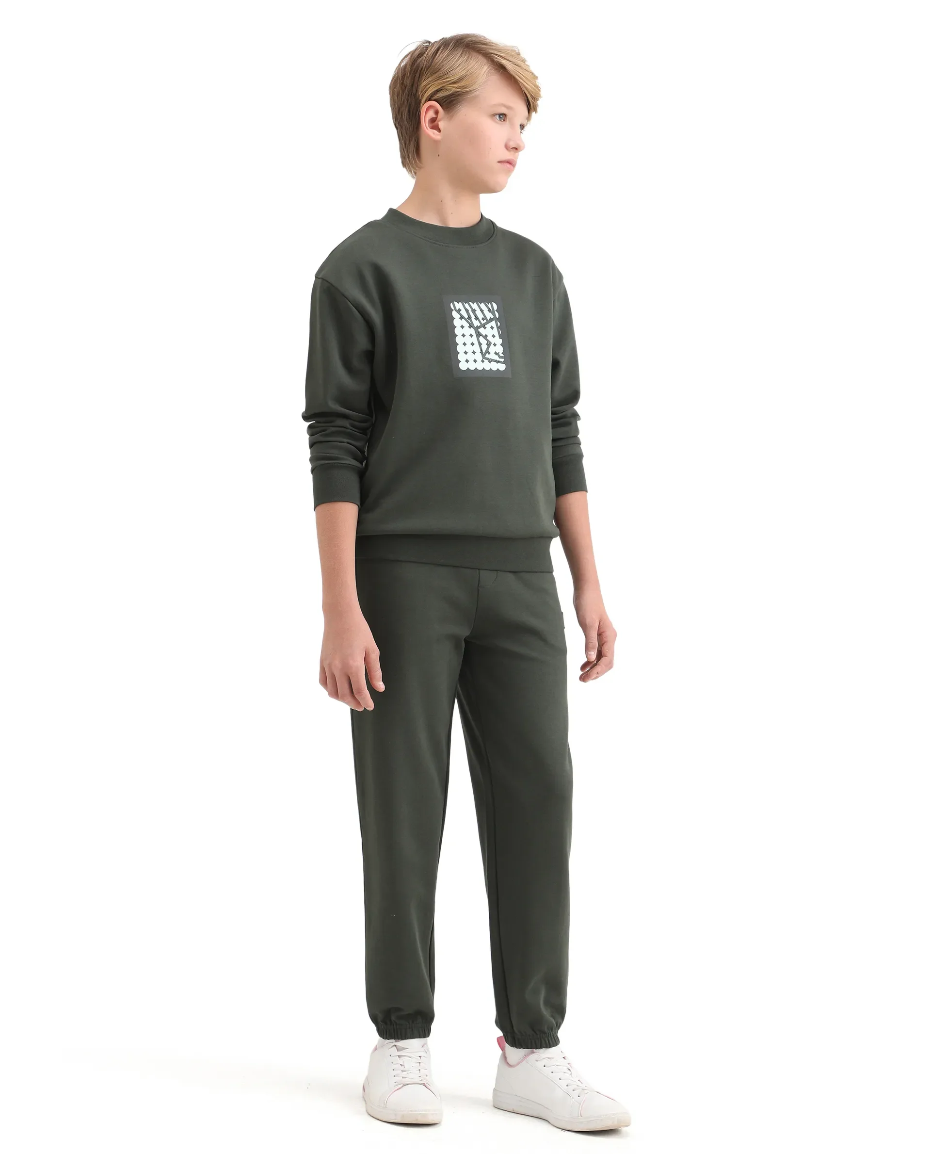 Rare Ones Kids Rune-B Olive Cotton Blend Drawstring Closure Solid Jogger Fit Trackpant - Image 6