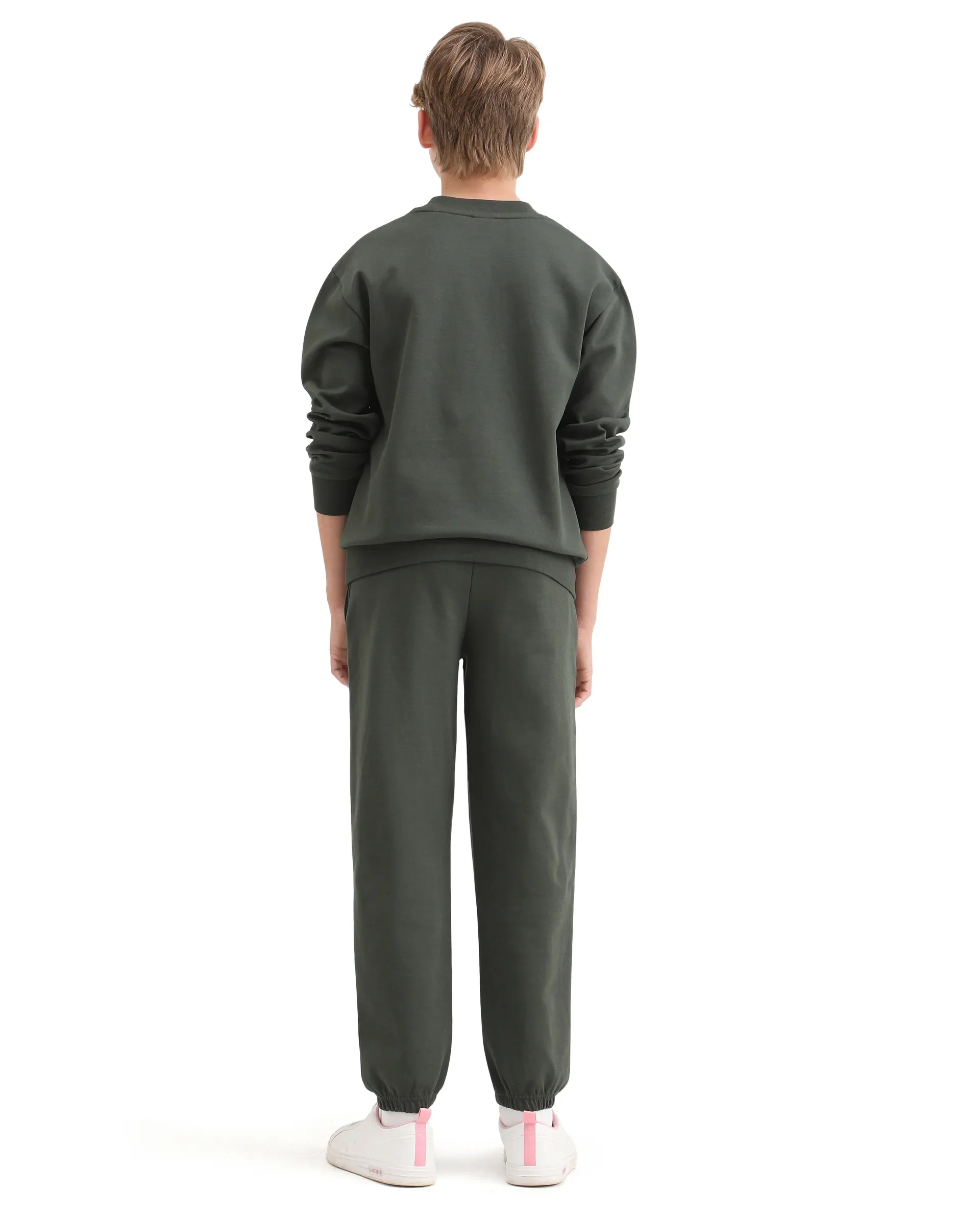 Rare Ones Kids Rune-B Olive Cotton Blend Drawstring Closure Solid Jogger Fit Trackpant - Image 7