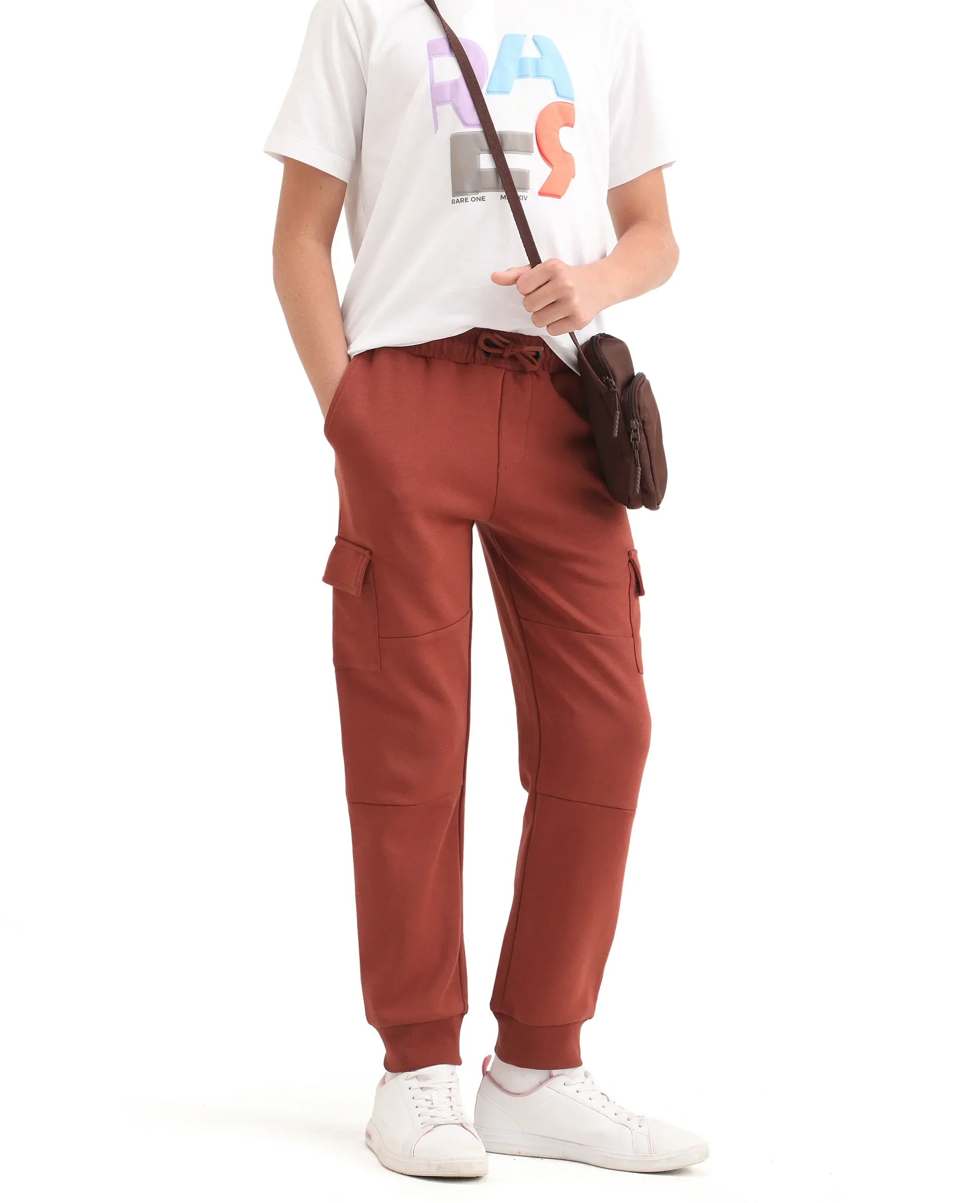 Rare Ones Kids Sym-B Rust Cotton Blend Plain Jogger Fit Trackpant - Image 2