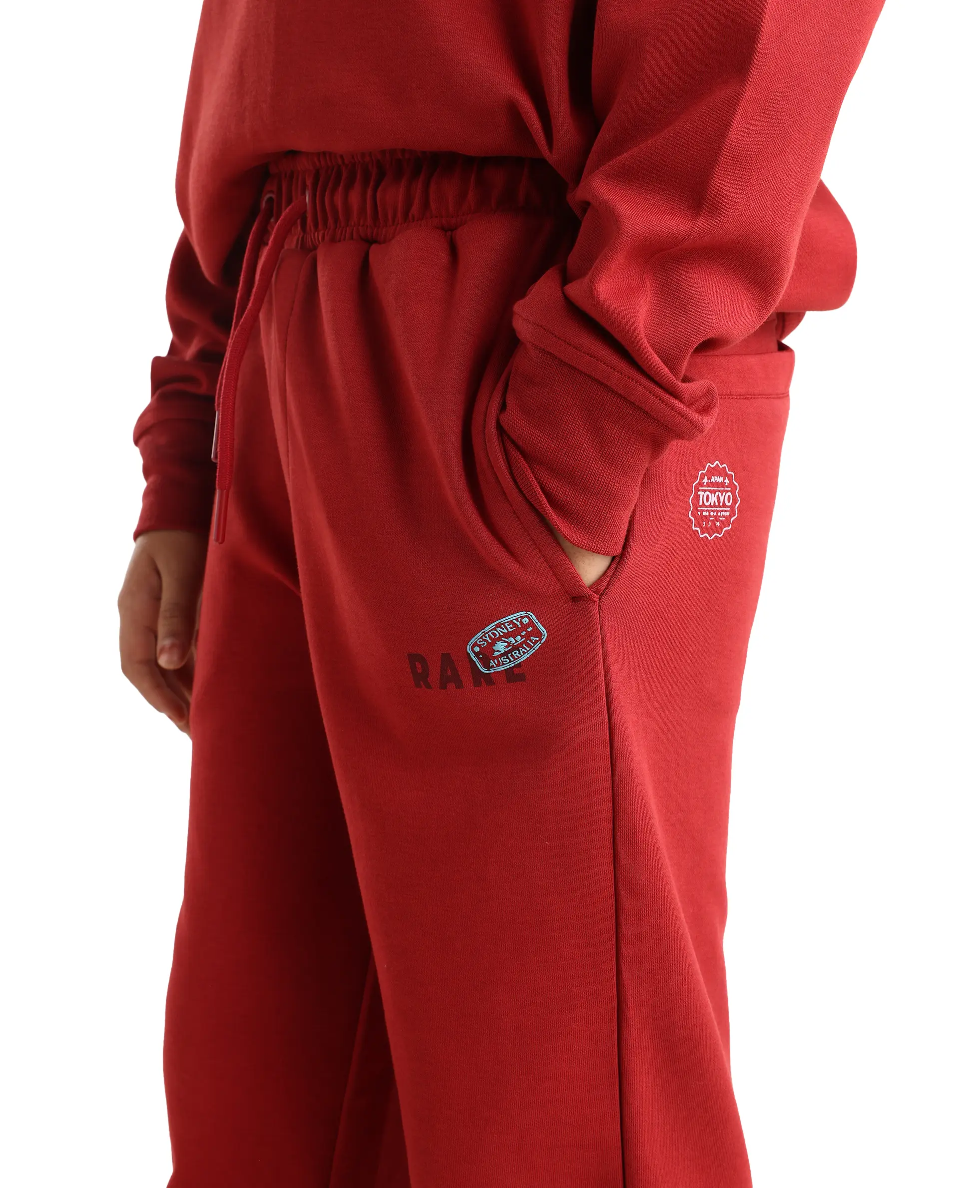 Rare Ones Kids Waro-B Dark Red Cotton Blend Printed Straight Fit Trackpant - Image 4