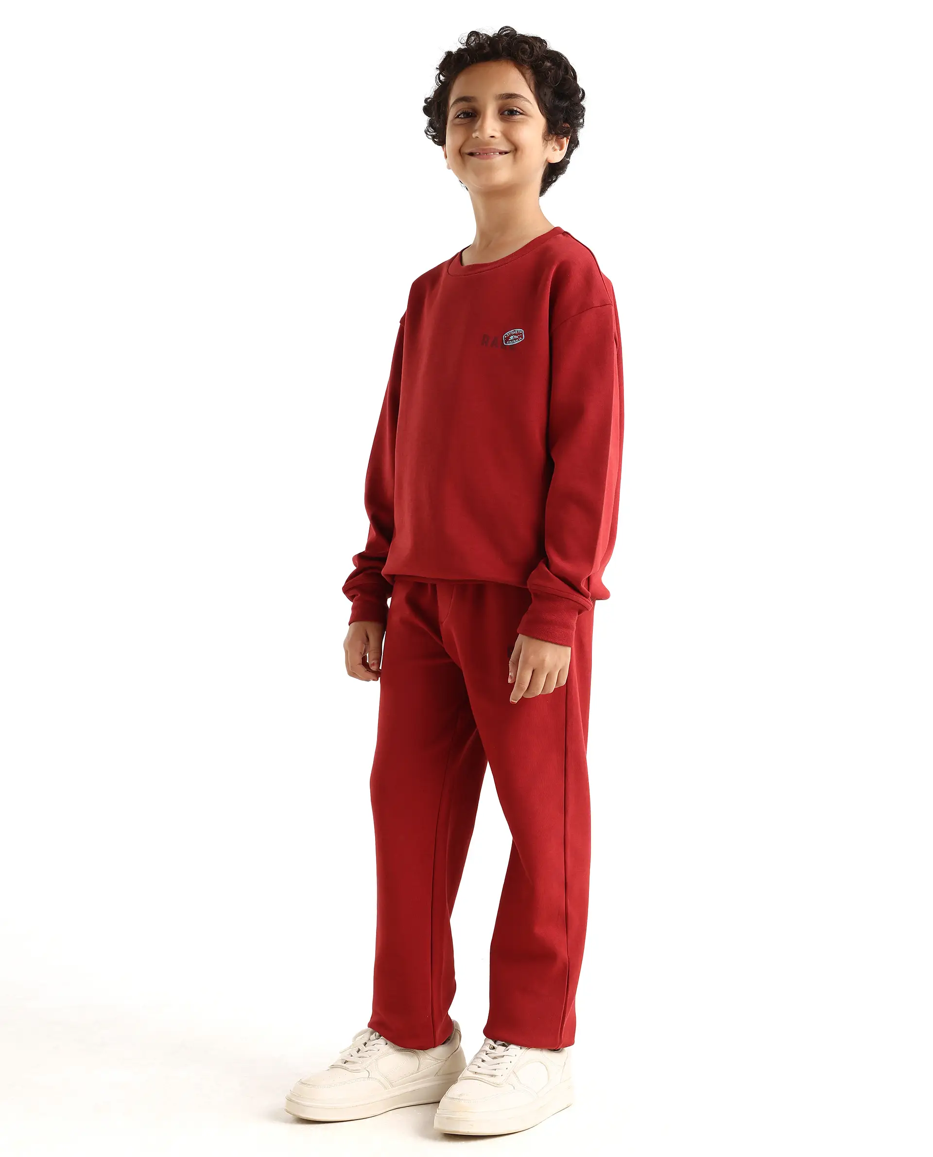 Rare Ones Kids Waro-B Dark Red Cotton Blend Printed Straight Fit Trackpant - Image 5