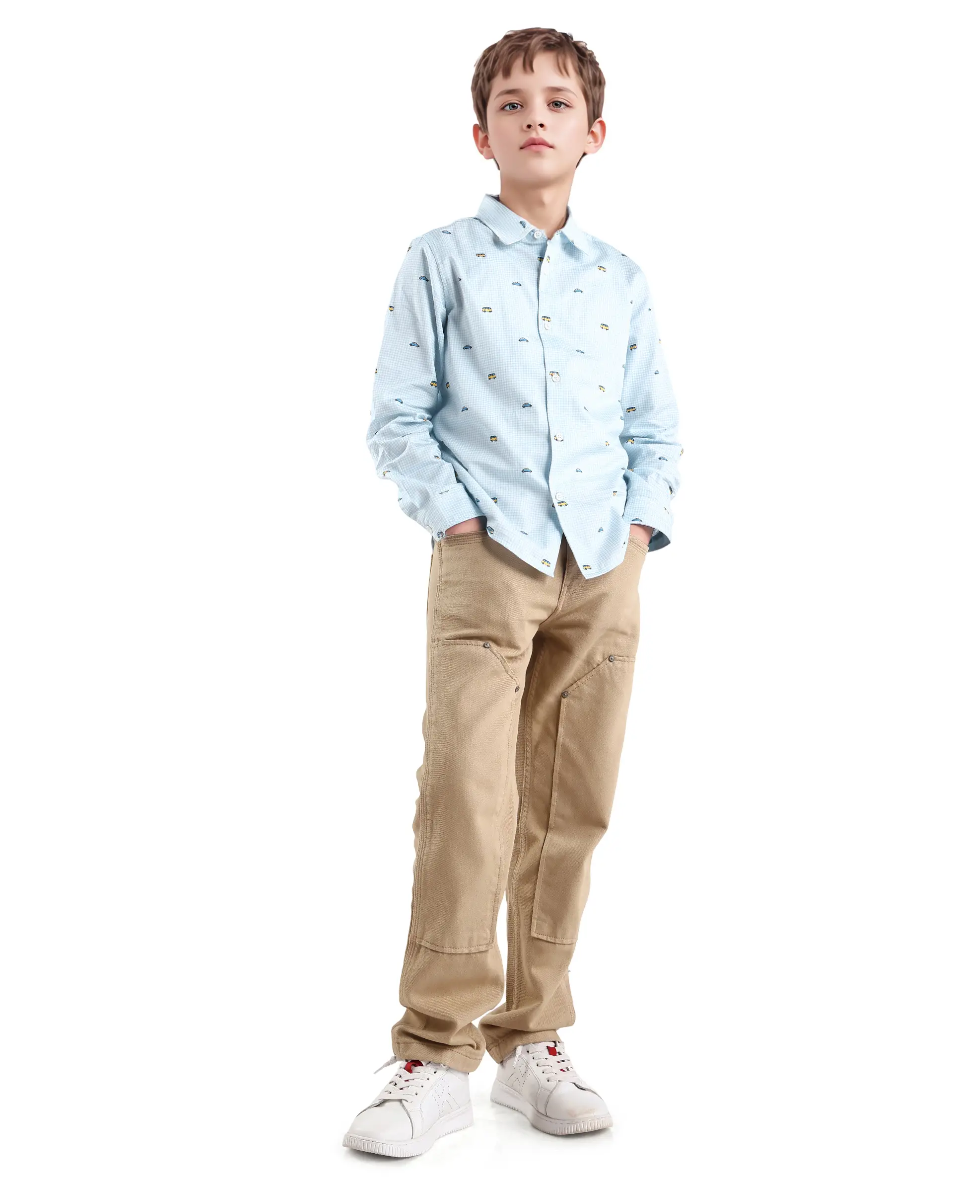 Rare Ones Kids Traf Light Blue Cotton Blend Printed Button Closure Regular Fit Shirt - Image 2
