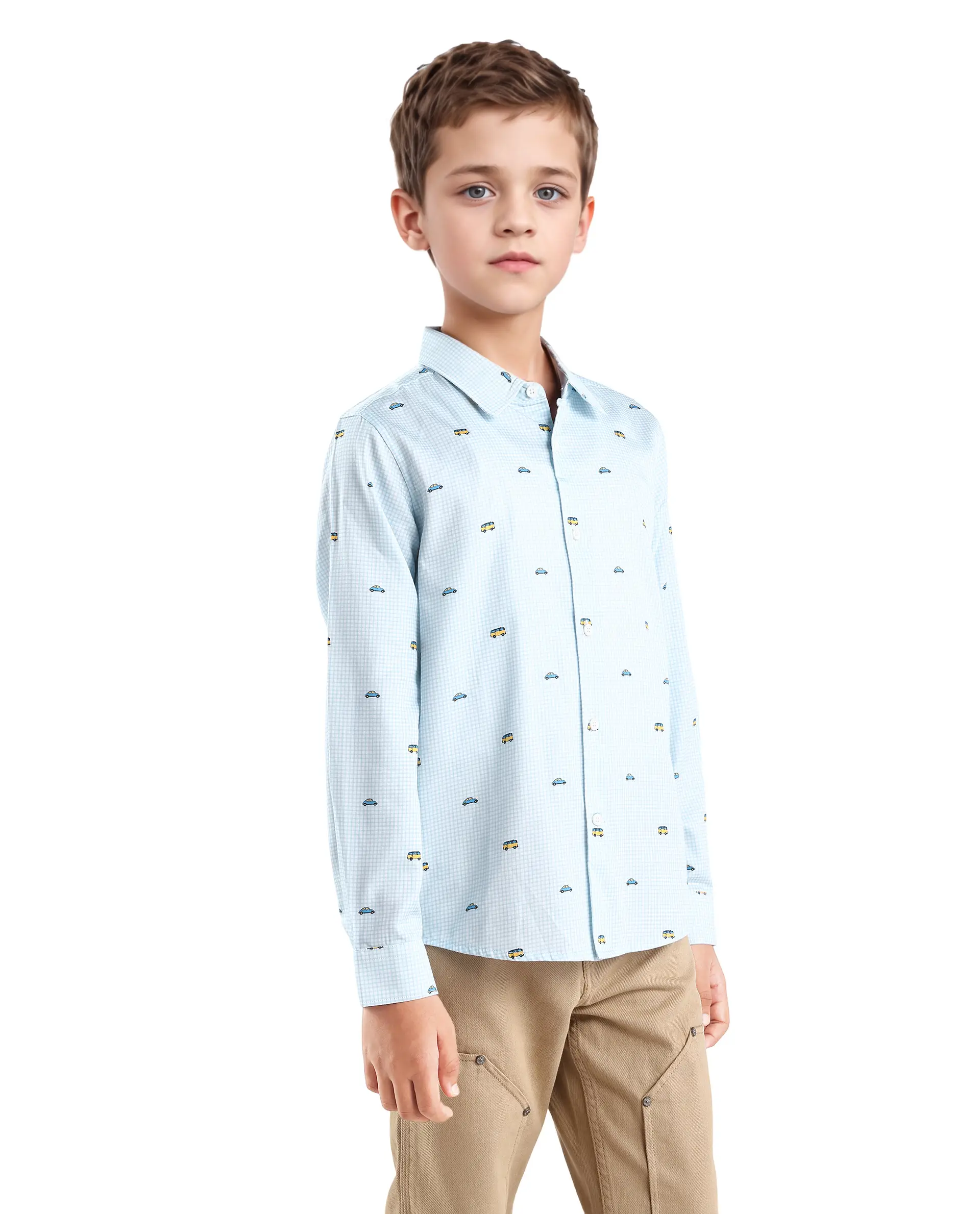 Rare Ones Kids Traf Light Blue Cotton Blend Printed Button Closure Regular Fit Shirt - Image 6