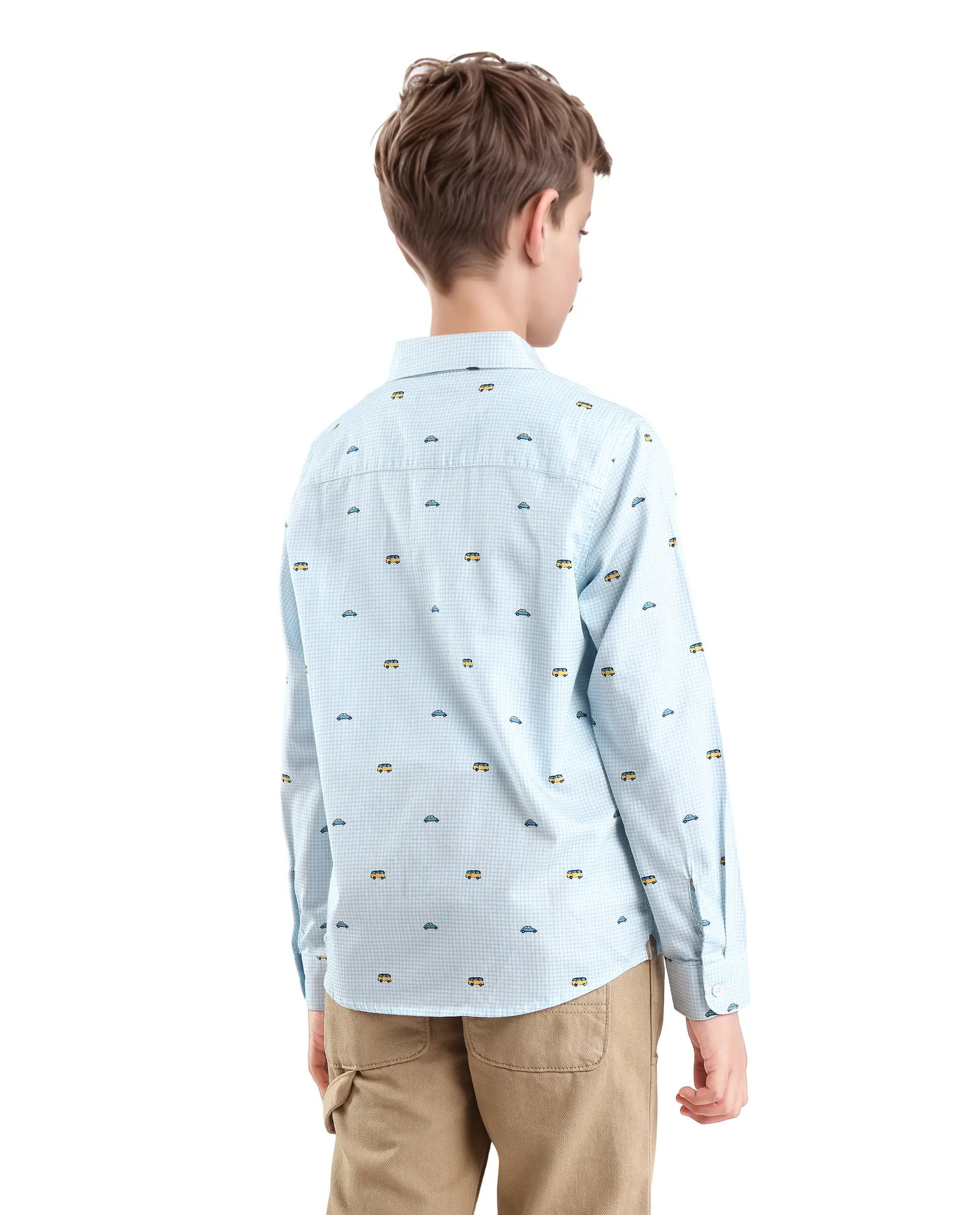 Rare Ones Kids Traf Light Blue Cotton Blend Printed Button Closure Regular Fit Shirt - Image 7