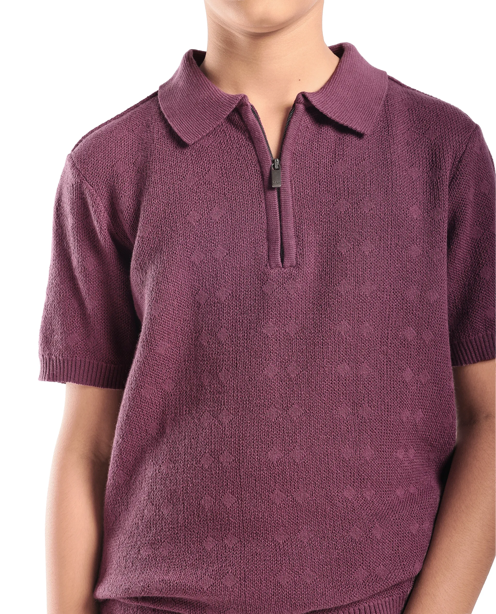 Rare Ones Kids Treo Dusky Purple Jacquard Zipper Closure Regular Fit Polo - Image 4
