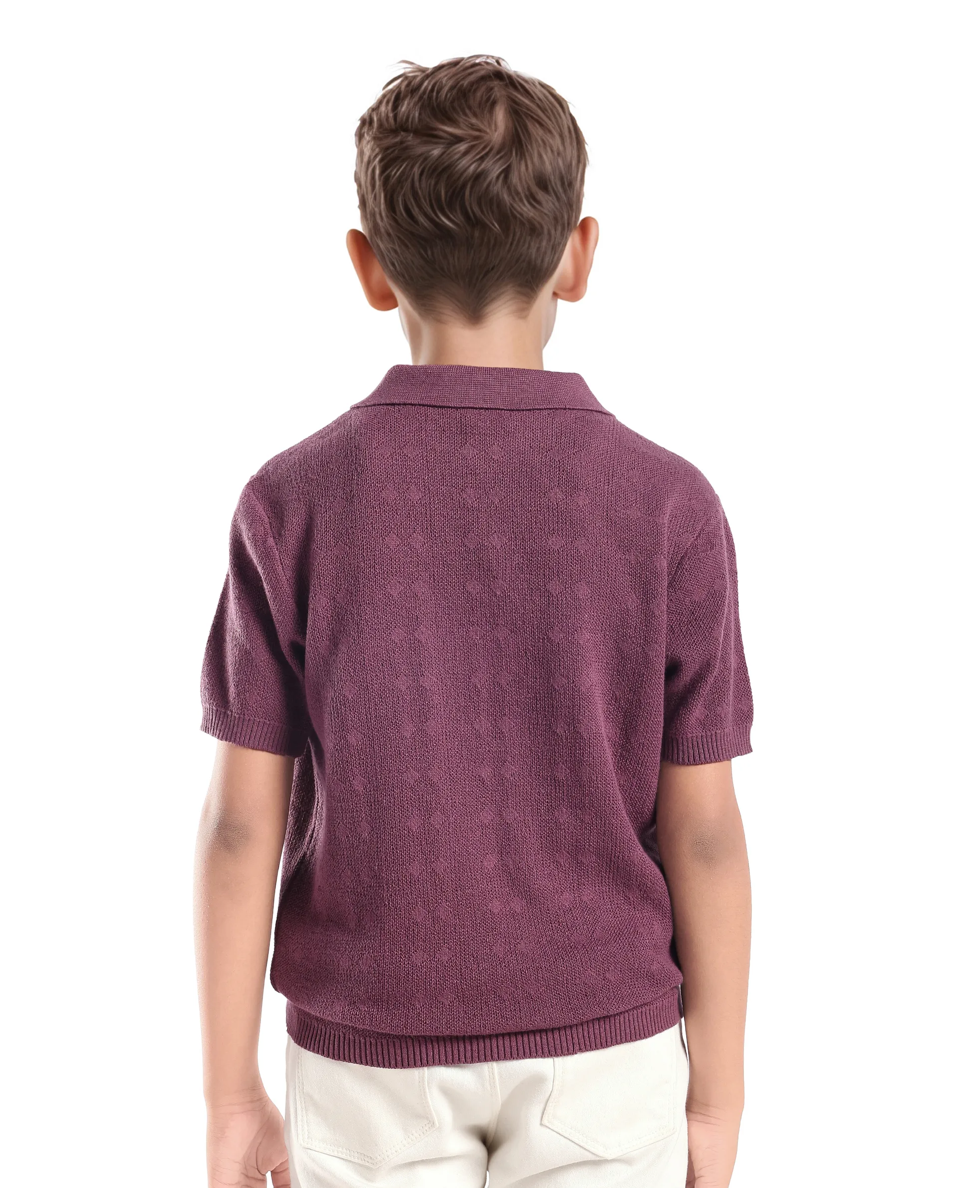 Rare Ones Kids Treo Dusky Purple Jacquard Zipper Closure Regular Fit Polo - Image 7
