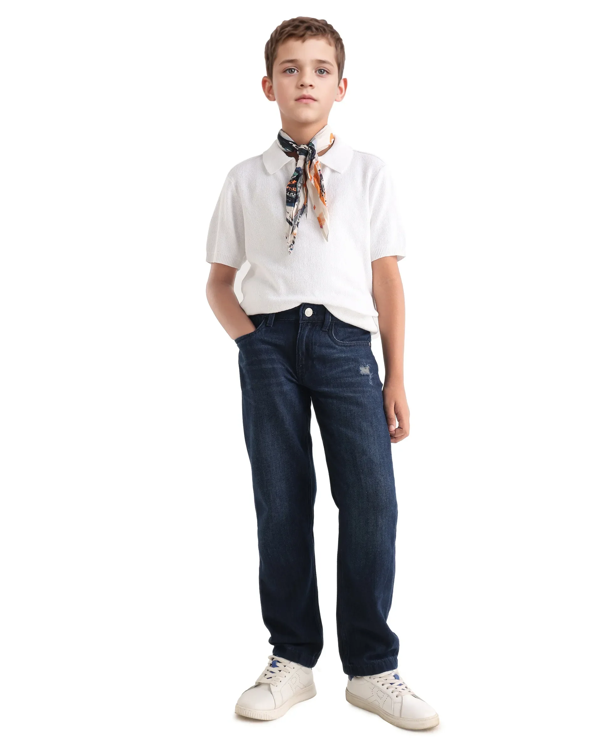 Rare Ones Kids Treo Off White Jacquard Zipper Closure Regular Fit Polo - Image 2