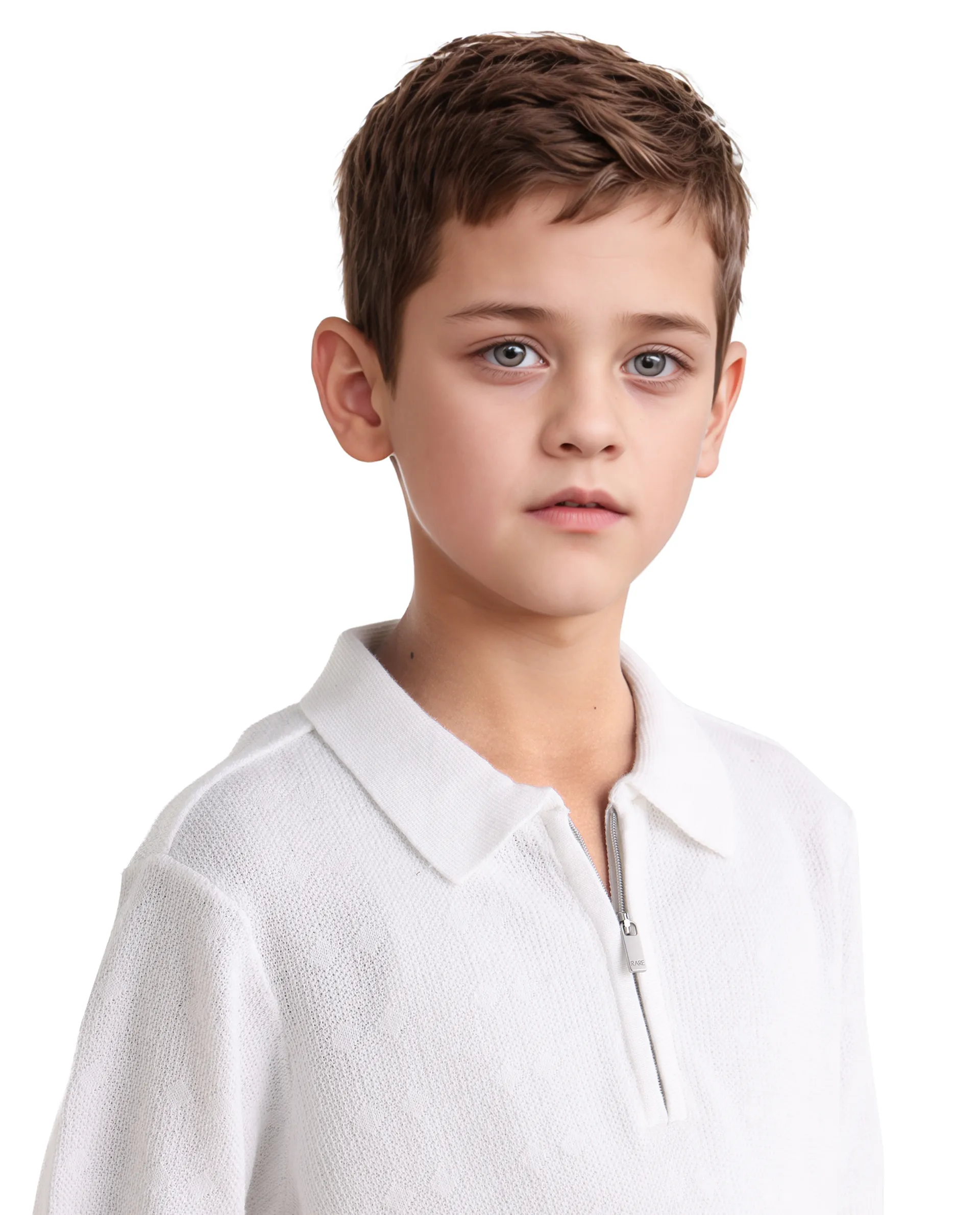 Rare Ones Kids Treo Off White Jacquard Zipper Closure Regular Fit Polo - Image 4