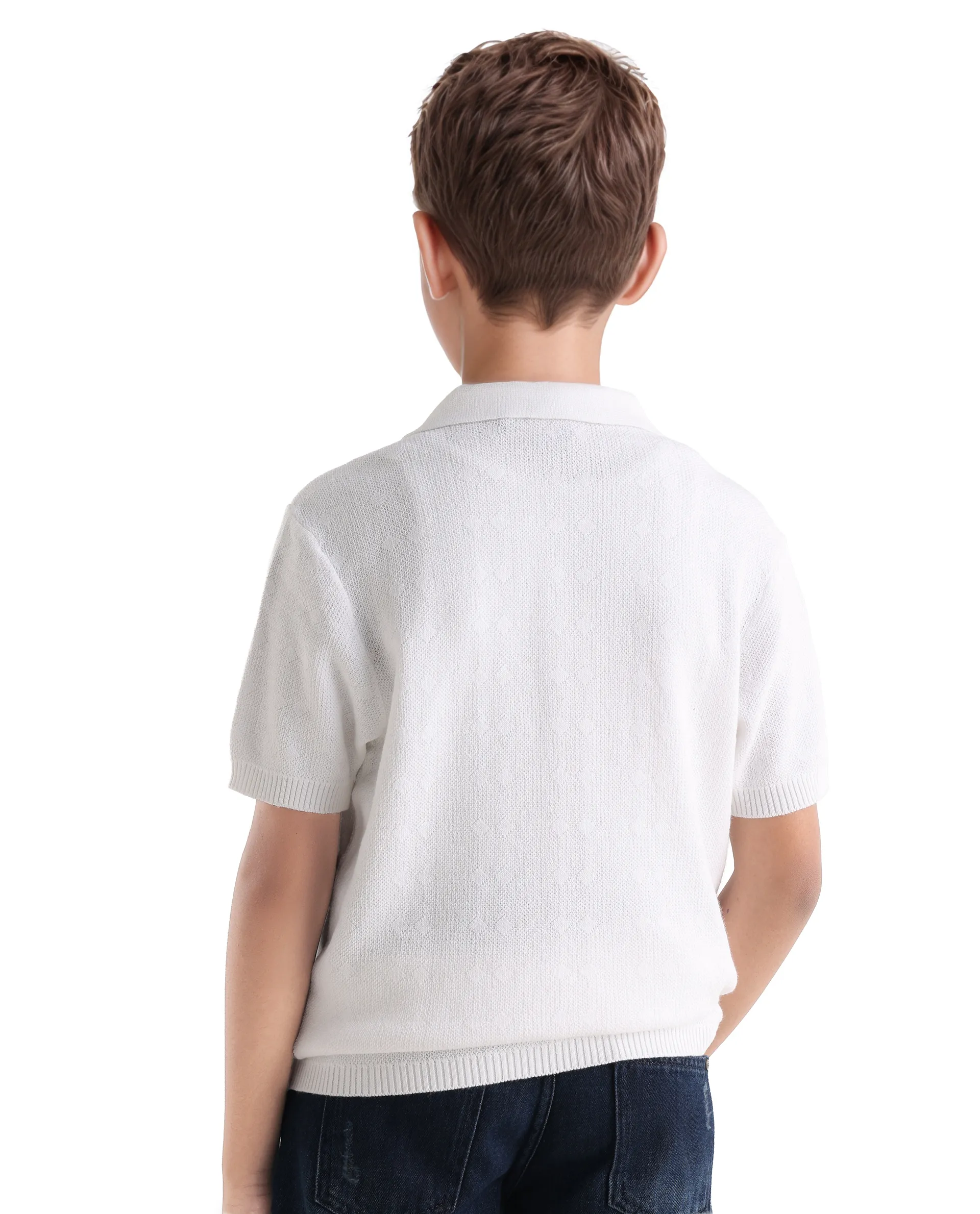 Rare Ones Kids Treo Off White Jacquard Zipper Closure Regular Fit Polo - Image 8