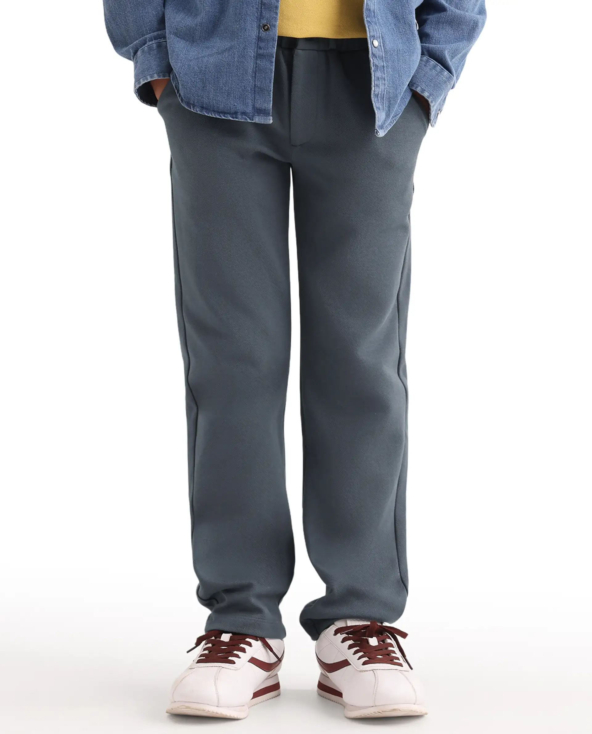 Rare Ones Kids Aura Dusky Blue Cotton Fabric Button And Zipper Closure Straight Fit Trouser - Image 3