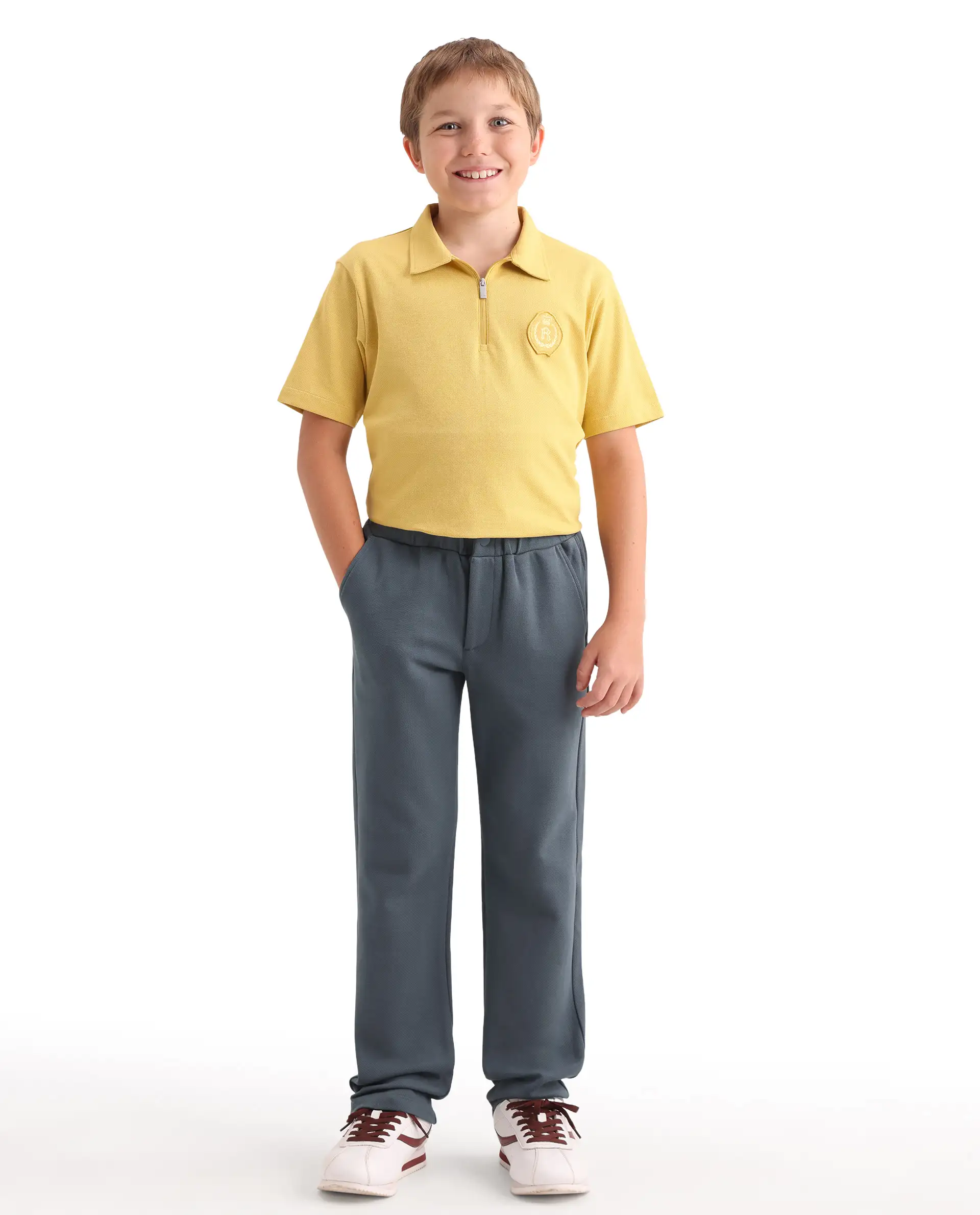 Rare Ones Kids Aura Dusky Blue Cotton Fabric Button And Zipper Closure Straight Fit Trouser - Image 6