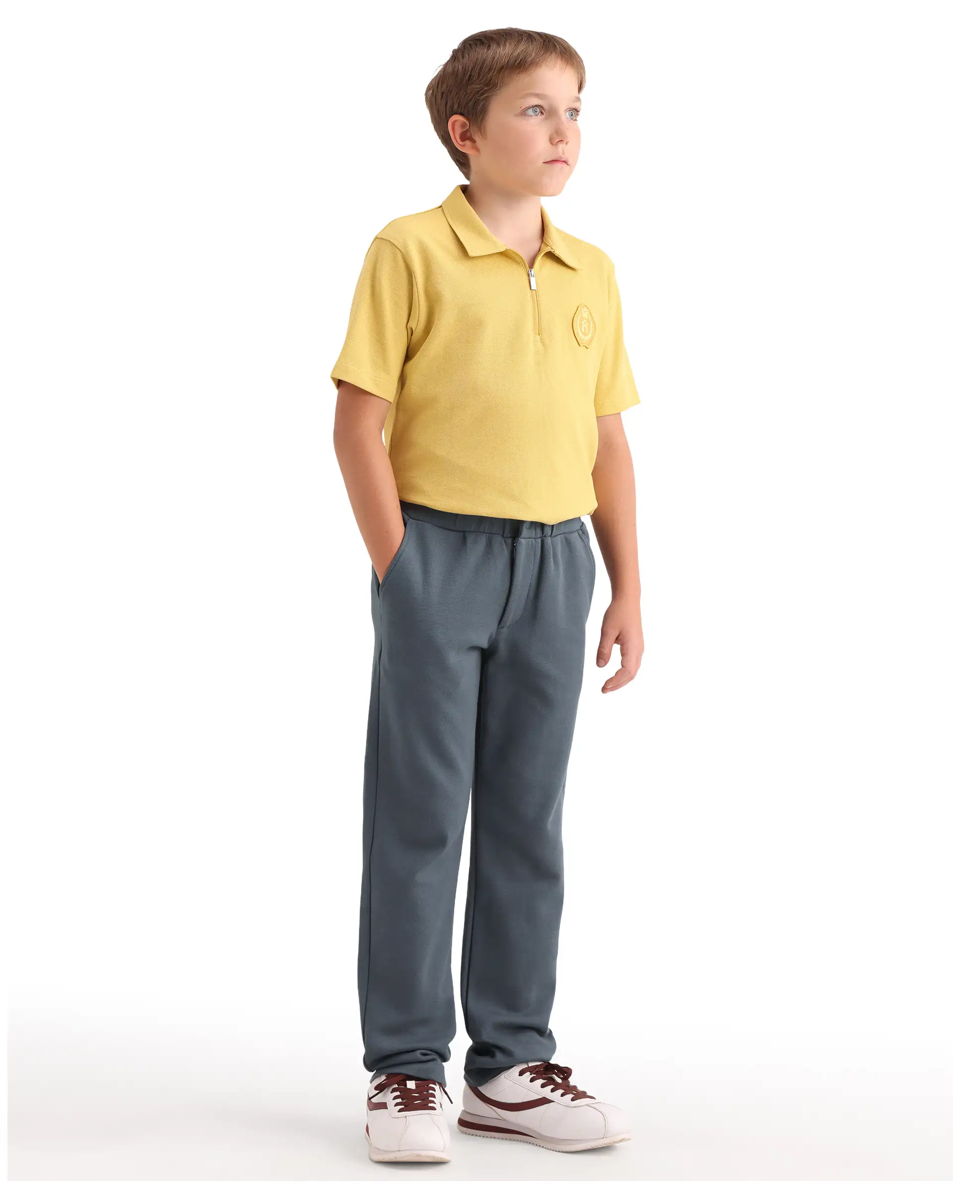 Rare Ones Kids Aura Dusky Blue Cotton Fabric Button And Zipper Closure Straight Fit Trouser - Image 7