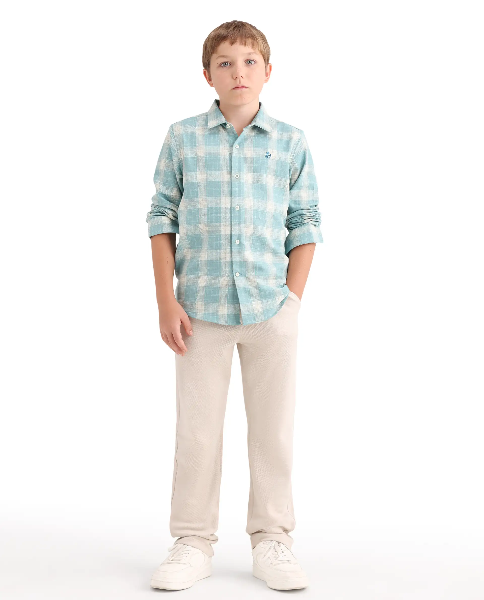 Rare Ones Kids Aura Off White Cotton Fabric Button And Zipper Closure Straight Fit Trouser - Image 3