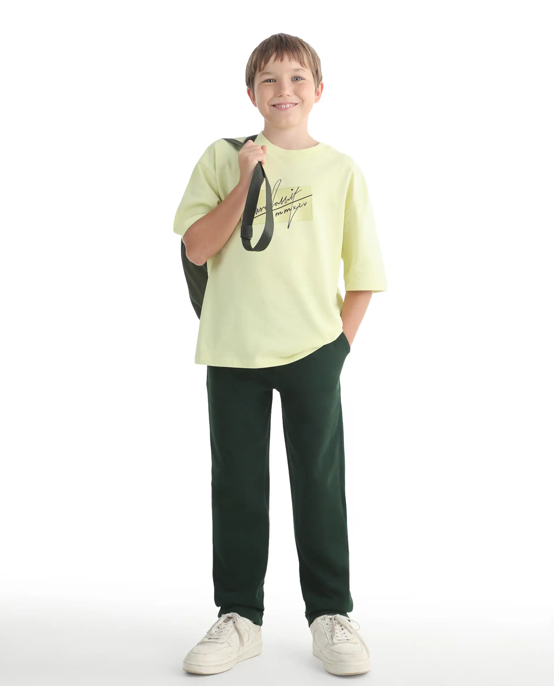 Rare Ones Kids Lofi Dark Green Cotton Fabric Button And Zipper Closure Straight Fit Trouser