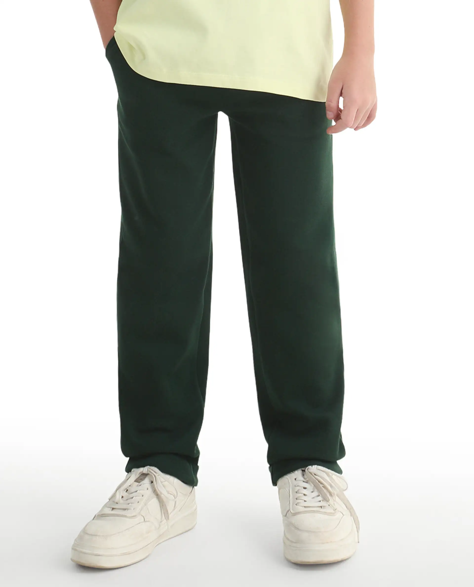 Rare Ones Kids Lofi Dark Green Cotton Fabric Button And Zipper Closure Straight Fit Trouser - Image 2