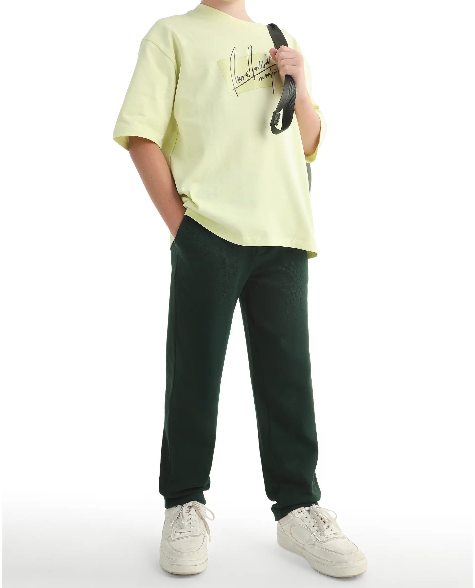 Rare Ones Kids Lofi Dark Green Cotton Fabric Button And Zipper Closure Straight Fit Trouser - Image 3