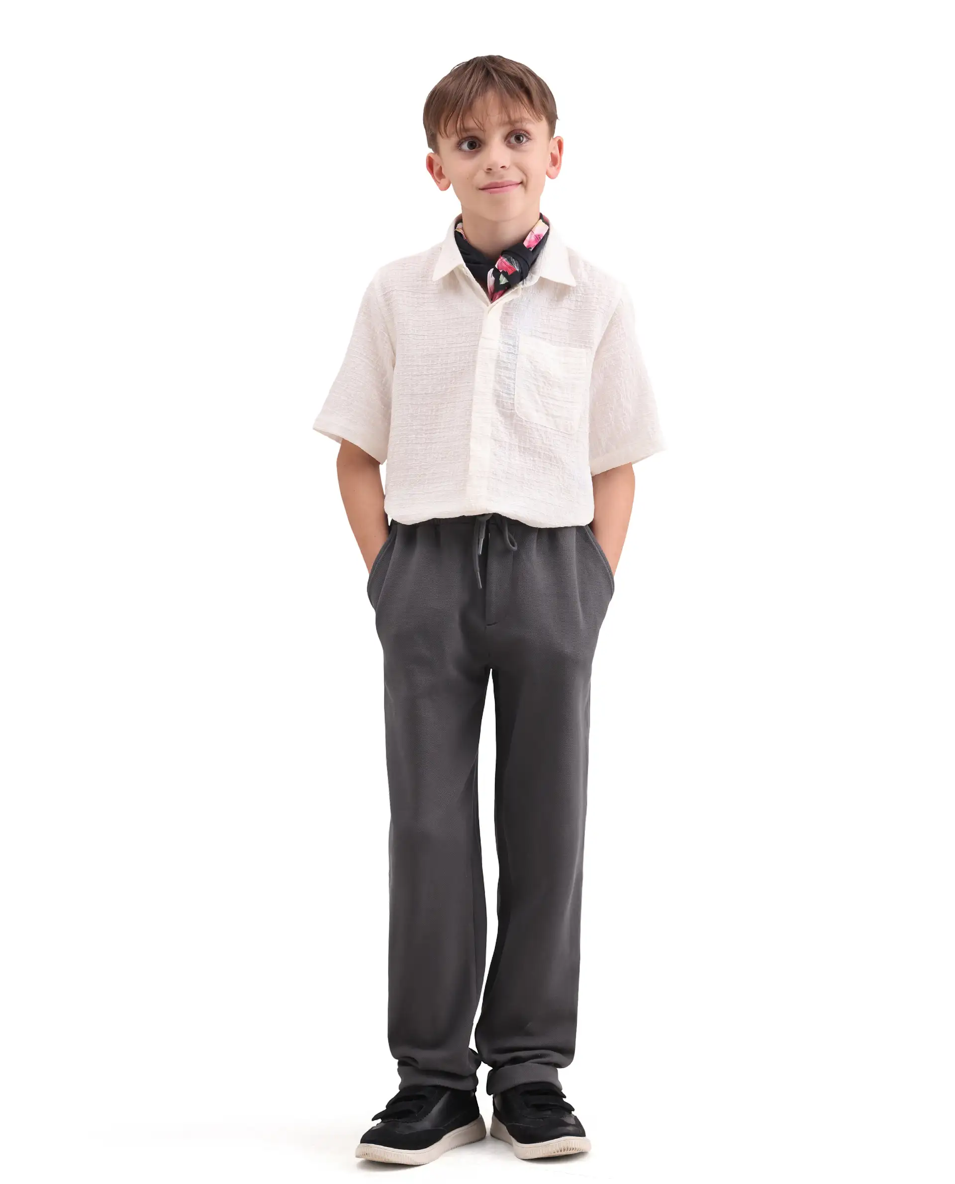 Rare Ones Kids Lofi Grey Cotton Fabric Button And Zipper Closure Straight Fit Trouser