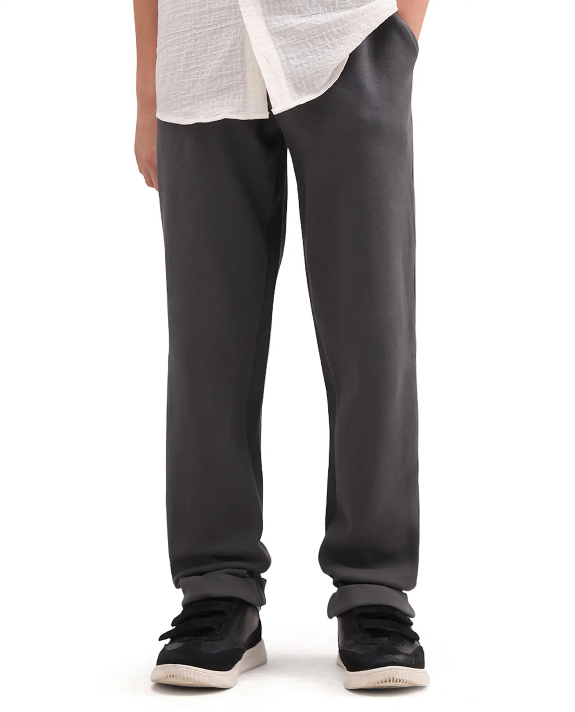 Rare Ones Kids Lofi Grey Cotton Fabric Button And Zipper Closure Straight Fit Trouser - Image 2