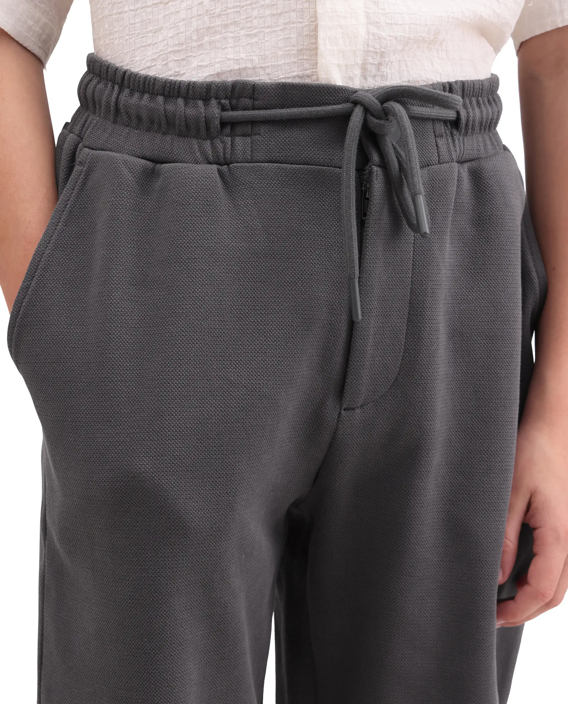 Rare Ones Kids Lofi Grey Cotton Fabric Button And Zipper Closure Straight Fit Trouser - Image 3