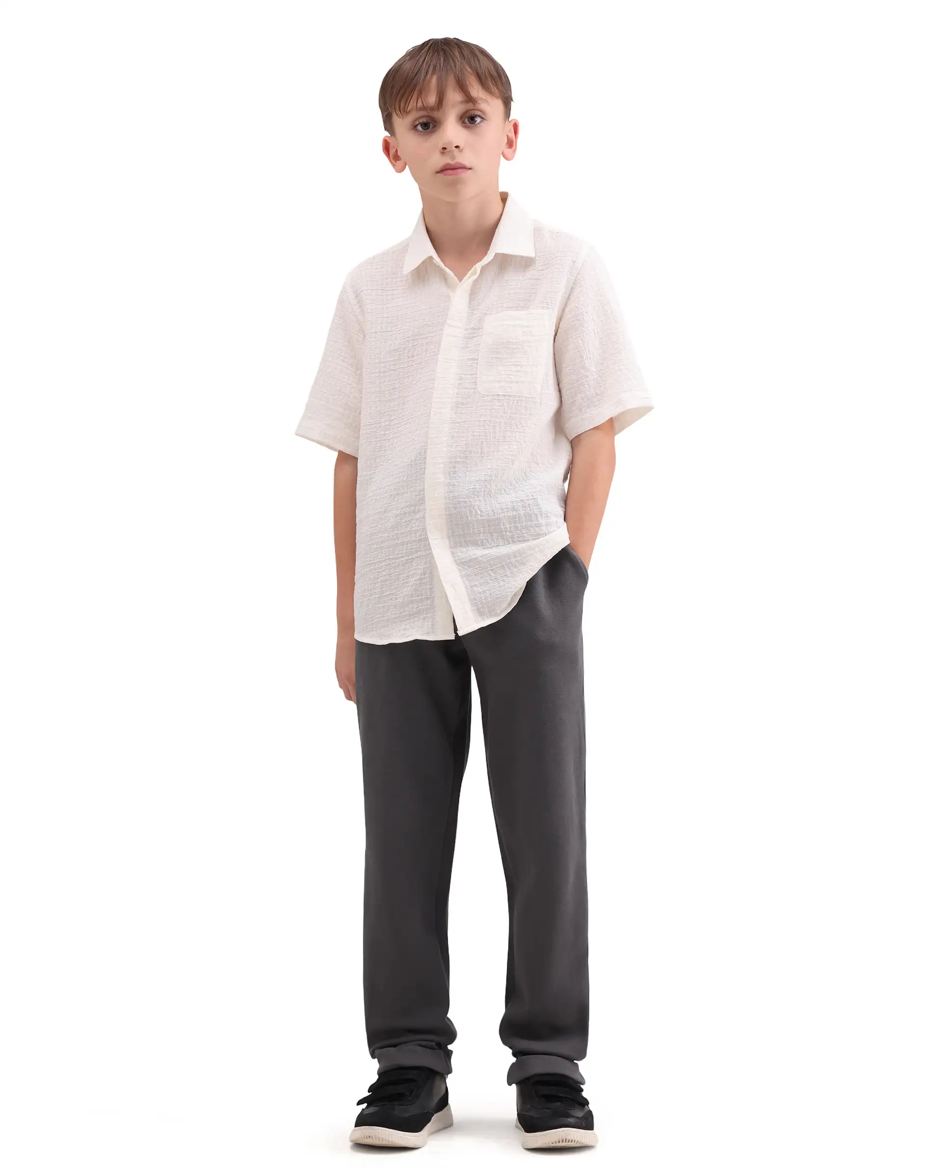 Rare Ones Kids Lofi Grey Cotton Fabric Button And Zipper Closure Straight Fit Trouser - Image 4