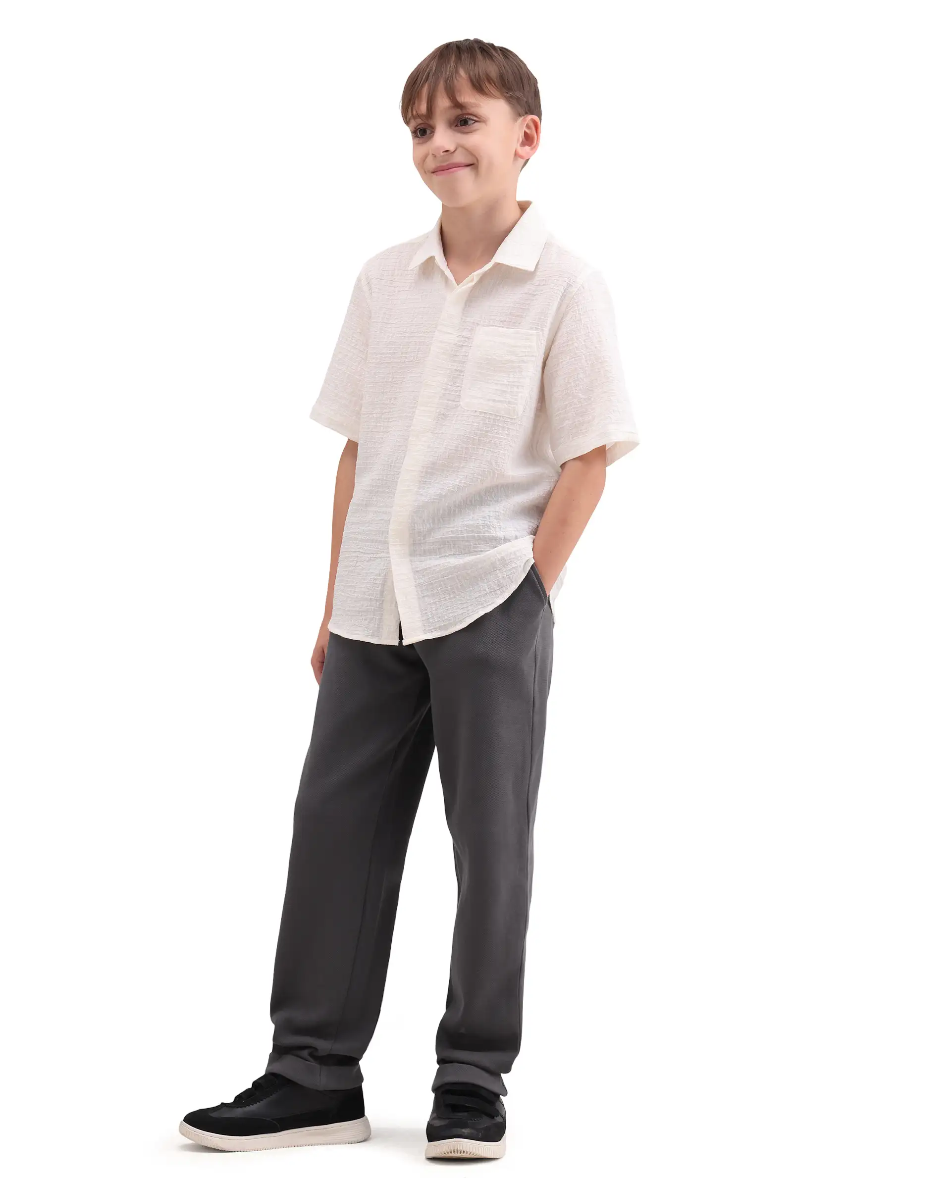 Rare Ones Kids Lofi Grey Cotton Fabric Button And Zipper Closure Straight Fit Trouser - Image 5