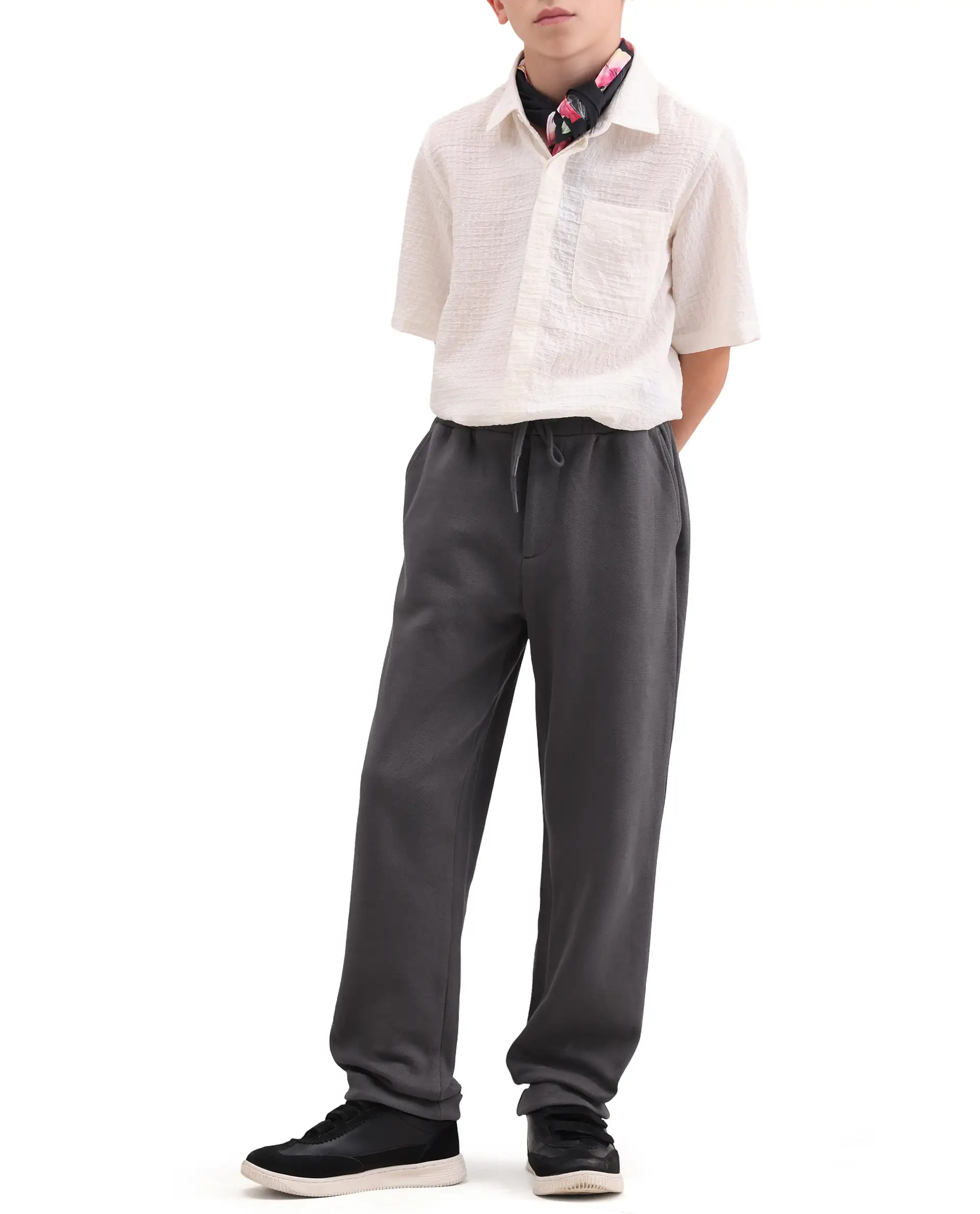 Rare Ones Kids Lofi Grey Cotton Fabric Button And Zipper Closure Straight Fit Trouser - Image 7