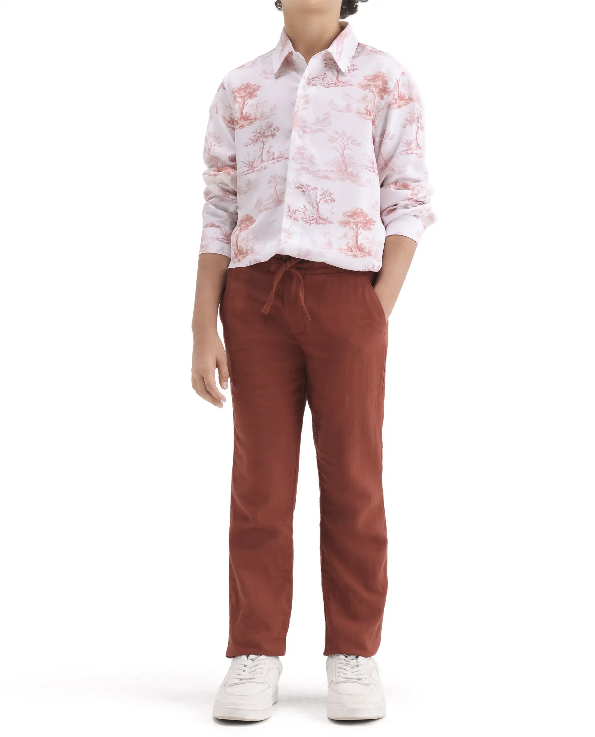 Rare Ones Kids Prest-K-26 Brown Cotton Blend Button And Zipper Closure Regular Fit Trouser - Image 2