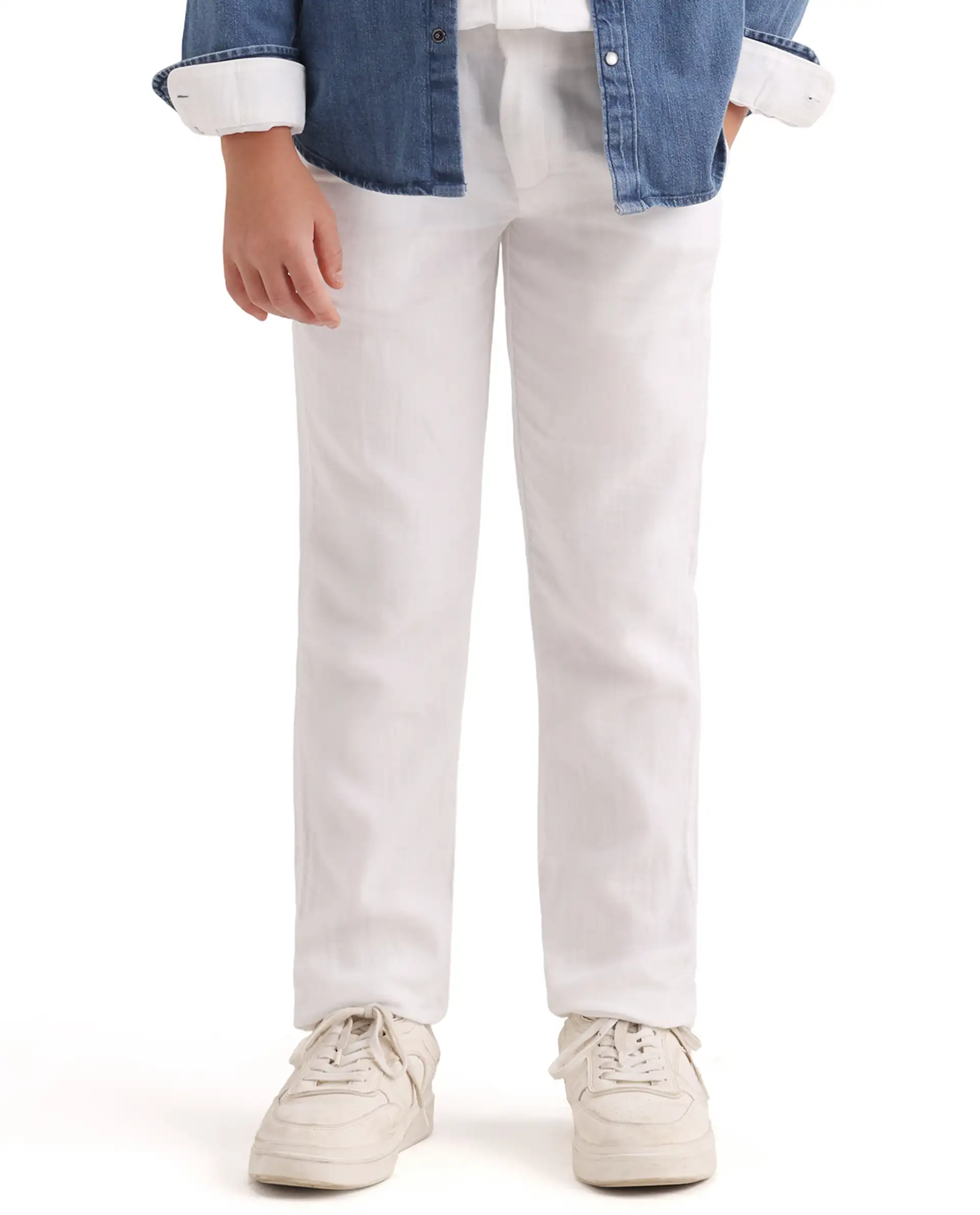 Rare Ones Kids Prest-K-26 White Cotton Blend Button And Zipper Closure Regular Fit Trouser - Image 2