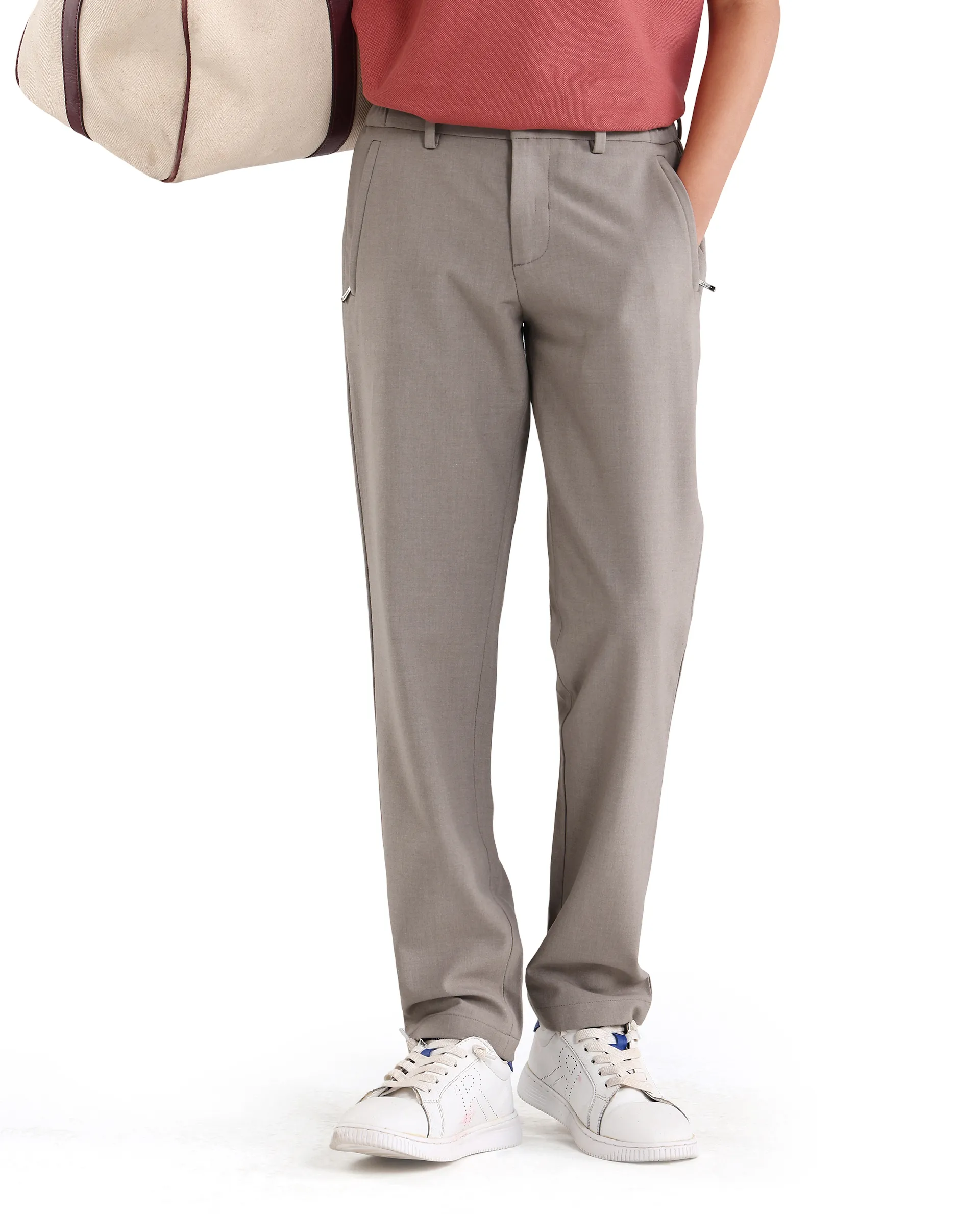 Rare Ones Kids Trove-26 Beige Polyester Blend Button And Zipper Closure Slim Fit Trouser - Image 2