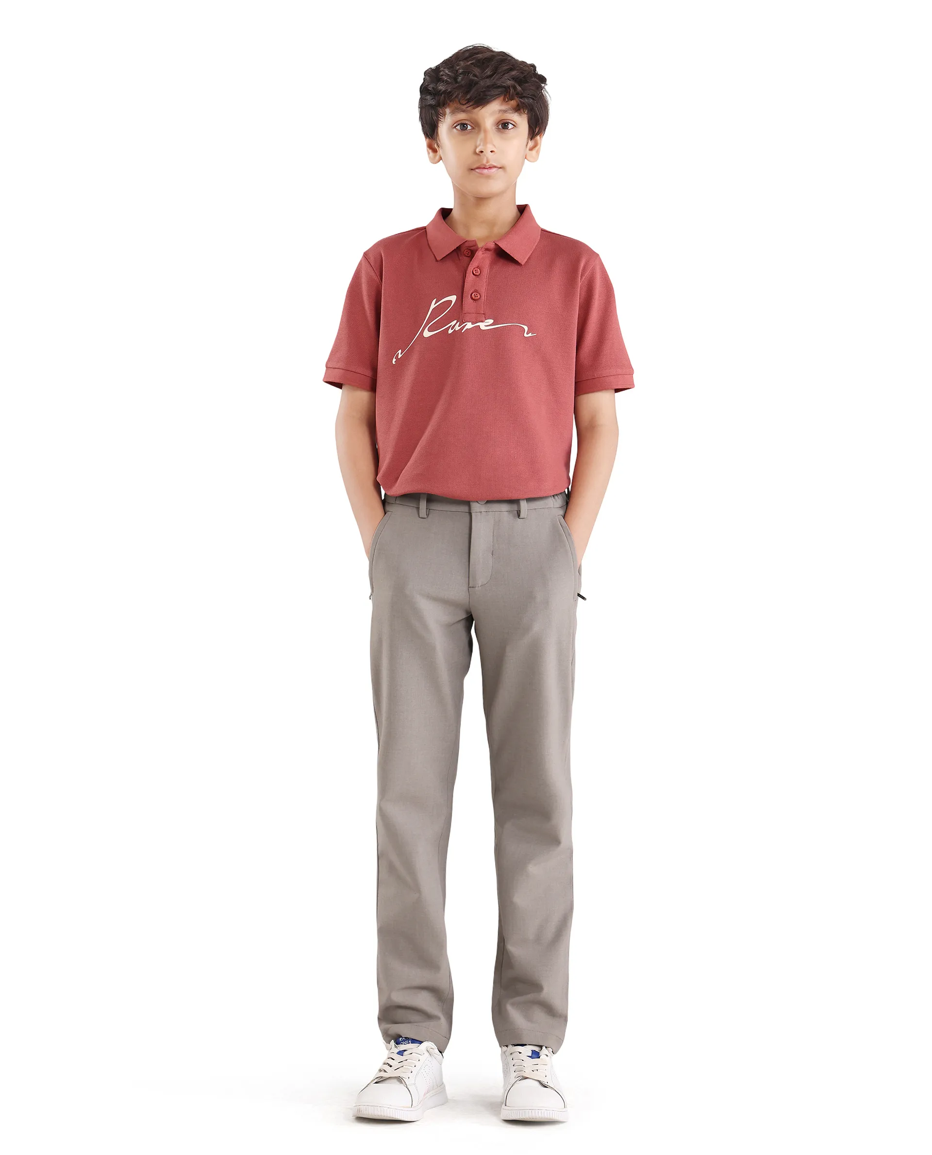 Rare Ones Kids Trove-26 Beige Polyester Blend Button And Zipper Closure Slim Fit Trouser - Image 4